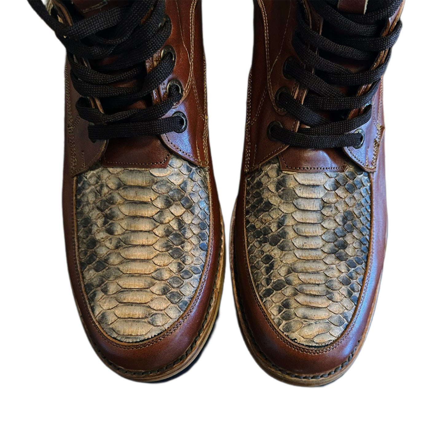 Men’s Size 12 Snakeskin Combat Boots – Handmade Exotic Leather, Lace-Up Western Style