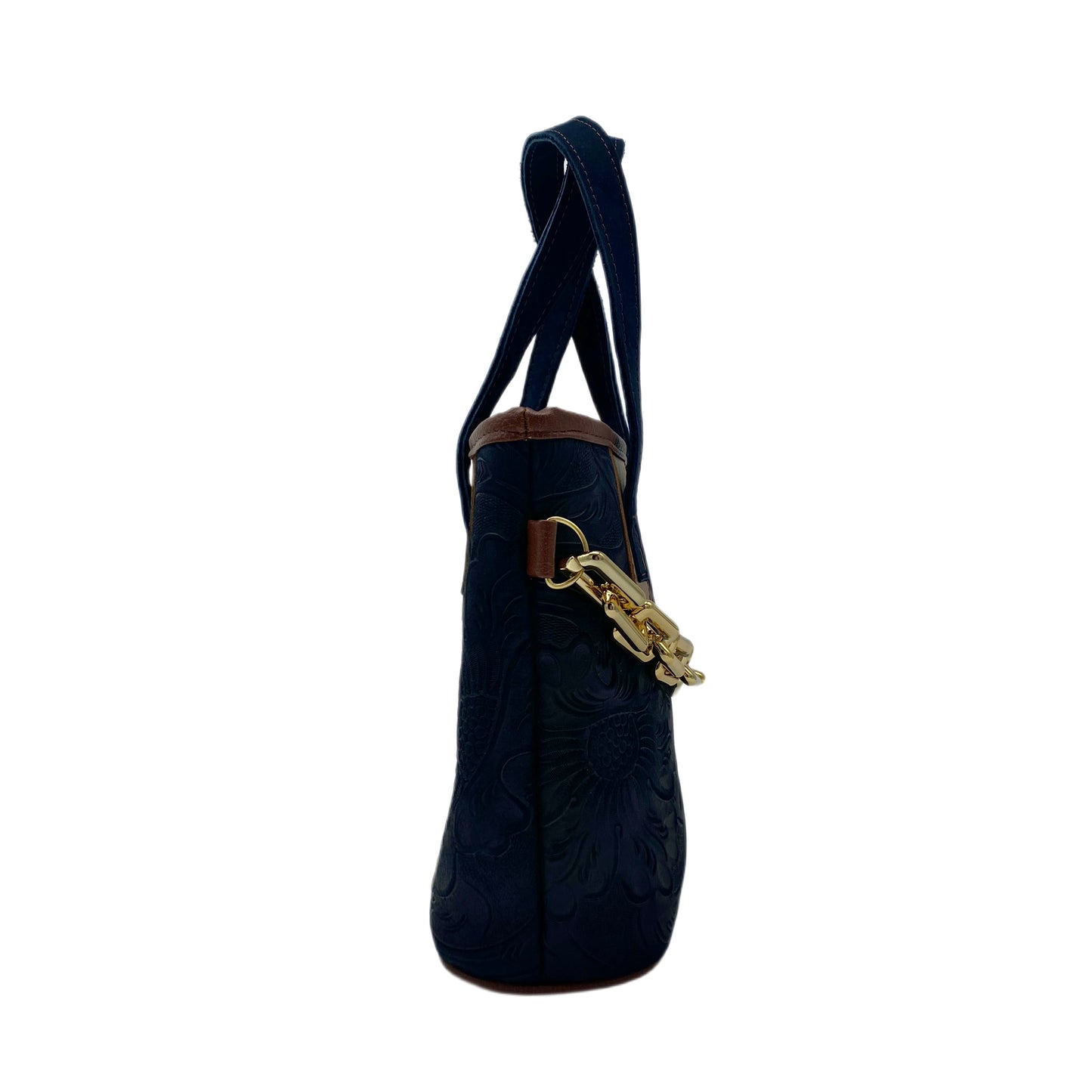Denim Blue Chic Floral Tooled Leather Purse