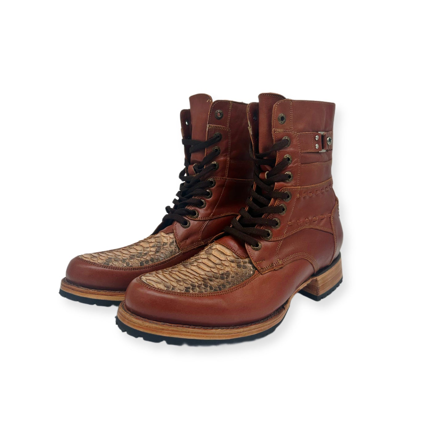 Men’s Size 12 Snakeskin Combat Boots – Handmade Exotic Leather, Lace-Up Western Style