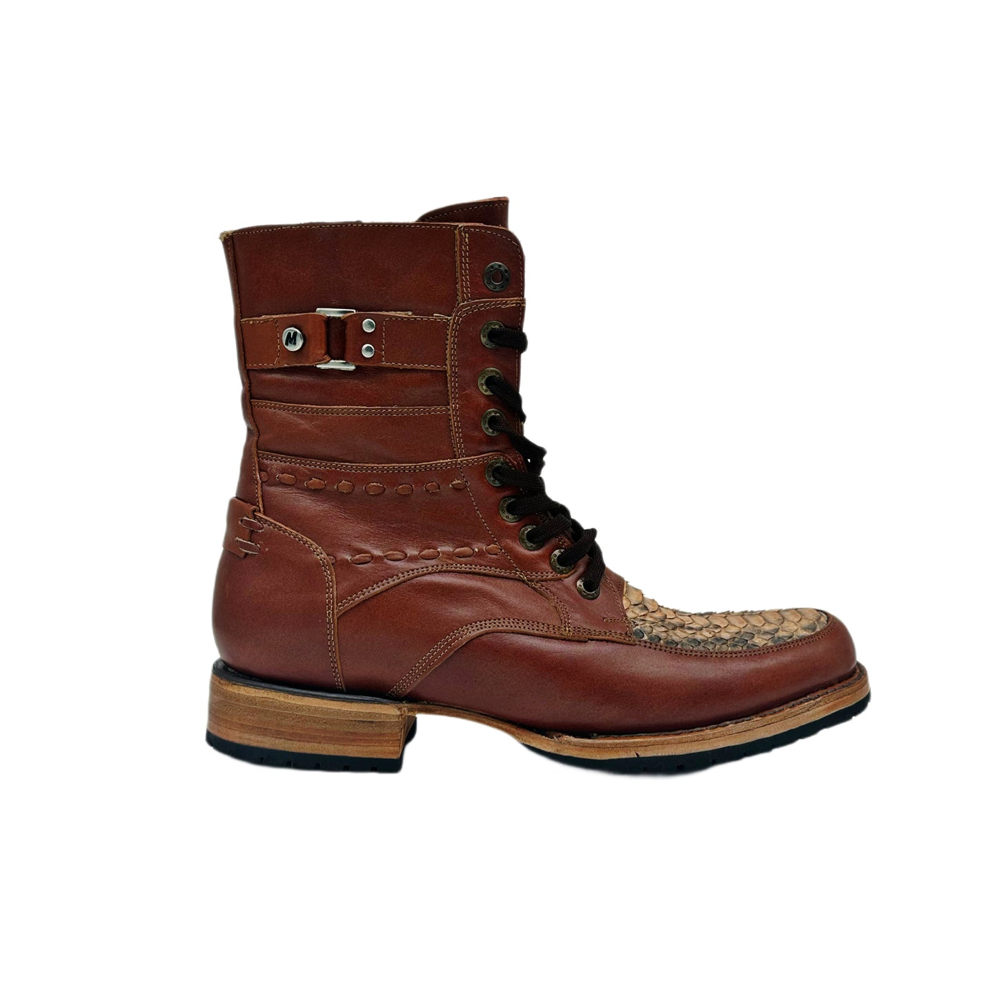 Men’s Size 12 Snakeskin Combat Boots – Handmade Exotic Leather, Lace-Up Western Style