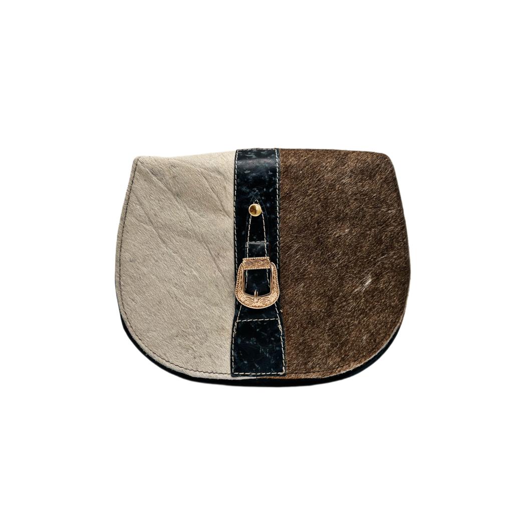 Speckled Denim Floral Tooled Leather Cowhide Crossbody Purse