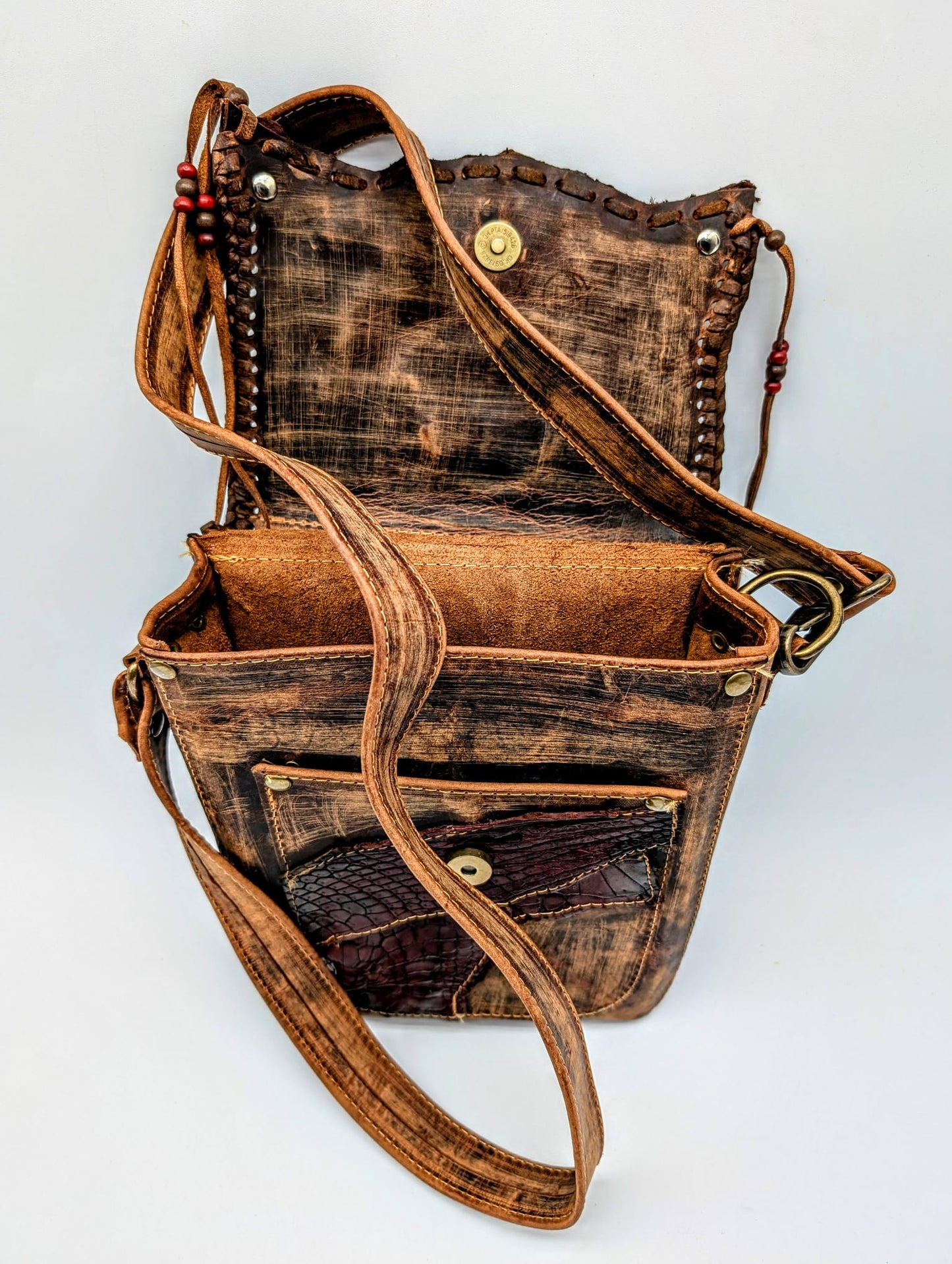 Bohemian Alligator Hornback Leather Hip Bag with Beaded Tassels