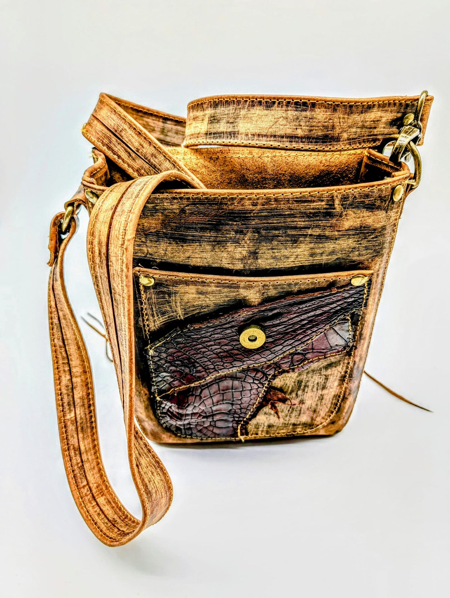 Bohemian Alligator Hornback Leather Hip Bag with Beaded Tassels