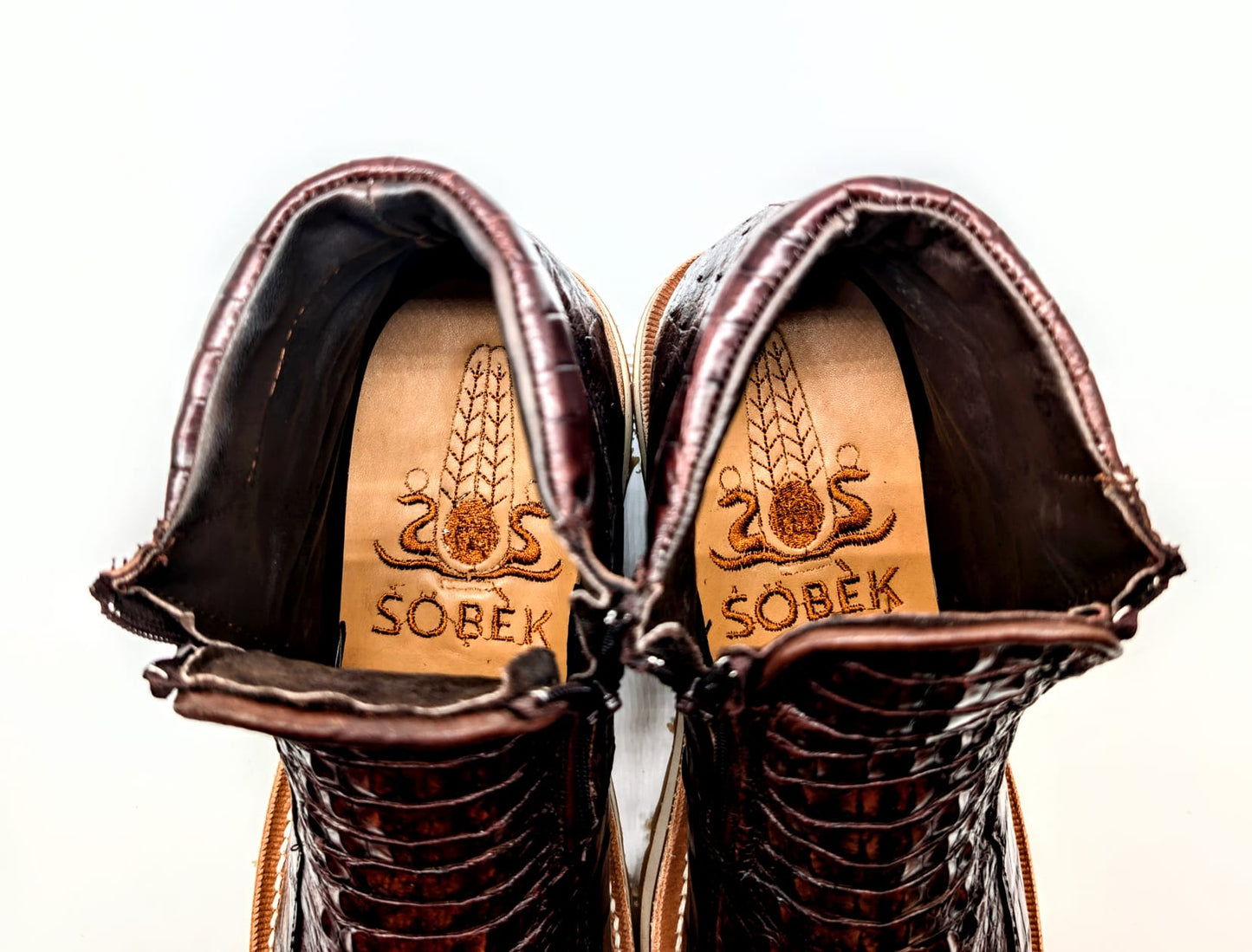 Sobek's Hornback Alligator Ostrich Ankle Boots for Men, Chelsea Style, Dual Zipper, Goodyear Welt, Lug Sole, Handmade Exotic Leather