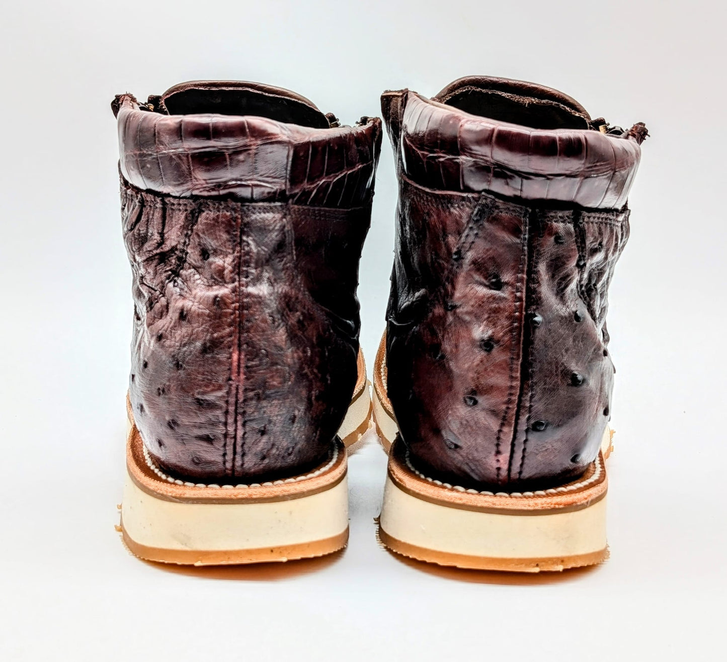 Sobek's Hornback Alligator Ostrich Ankle Boots for Men, Chelsea Style, Dual Zipper, Goodyear Welt, Lug Sole, Handmade Exotic Leather