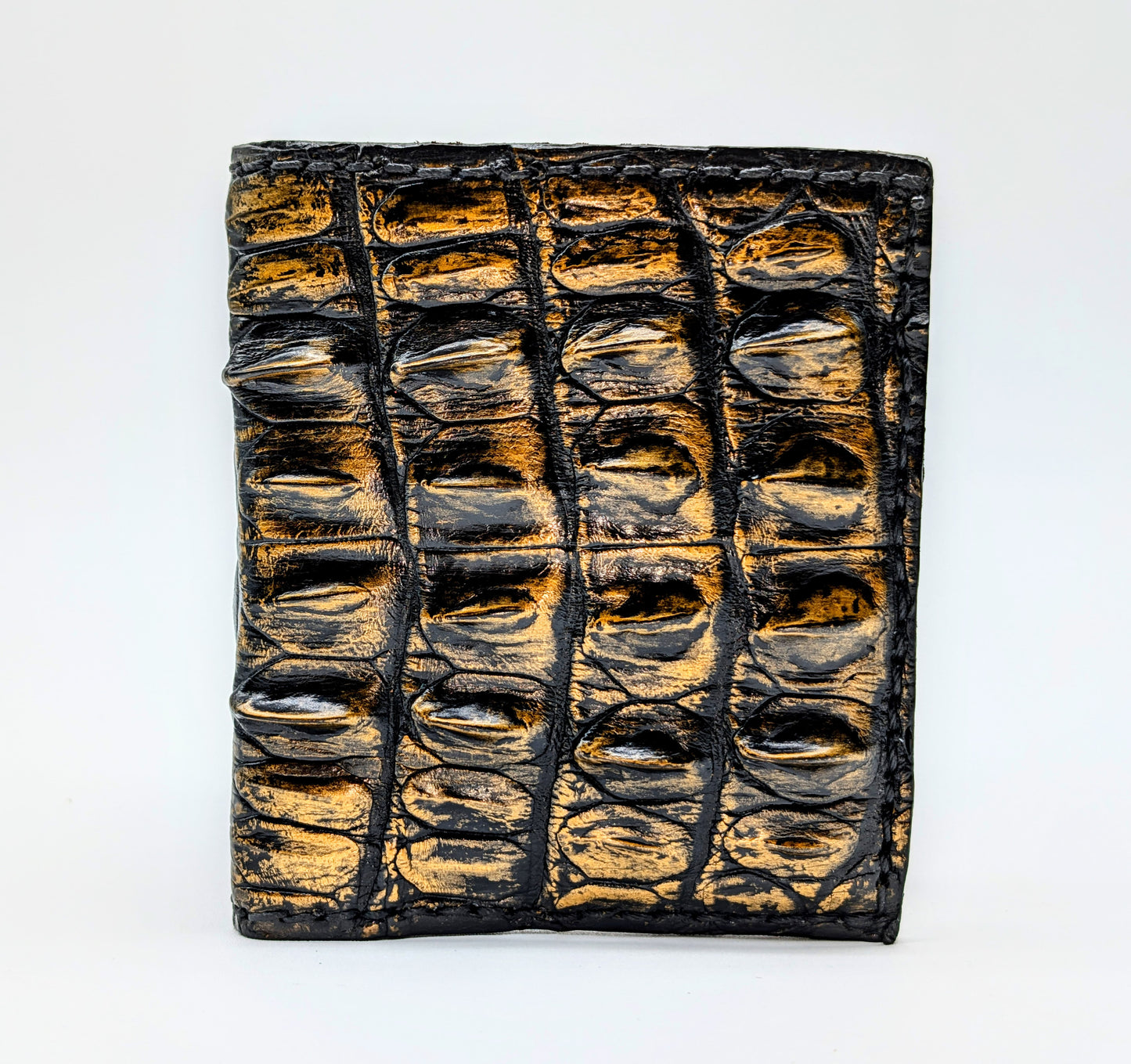 Black & Gold Genuine Alligator Hornback Leather Wallet – Full Alligator| 6 Card Slots | Sobek Leather