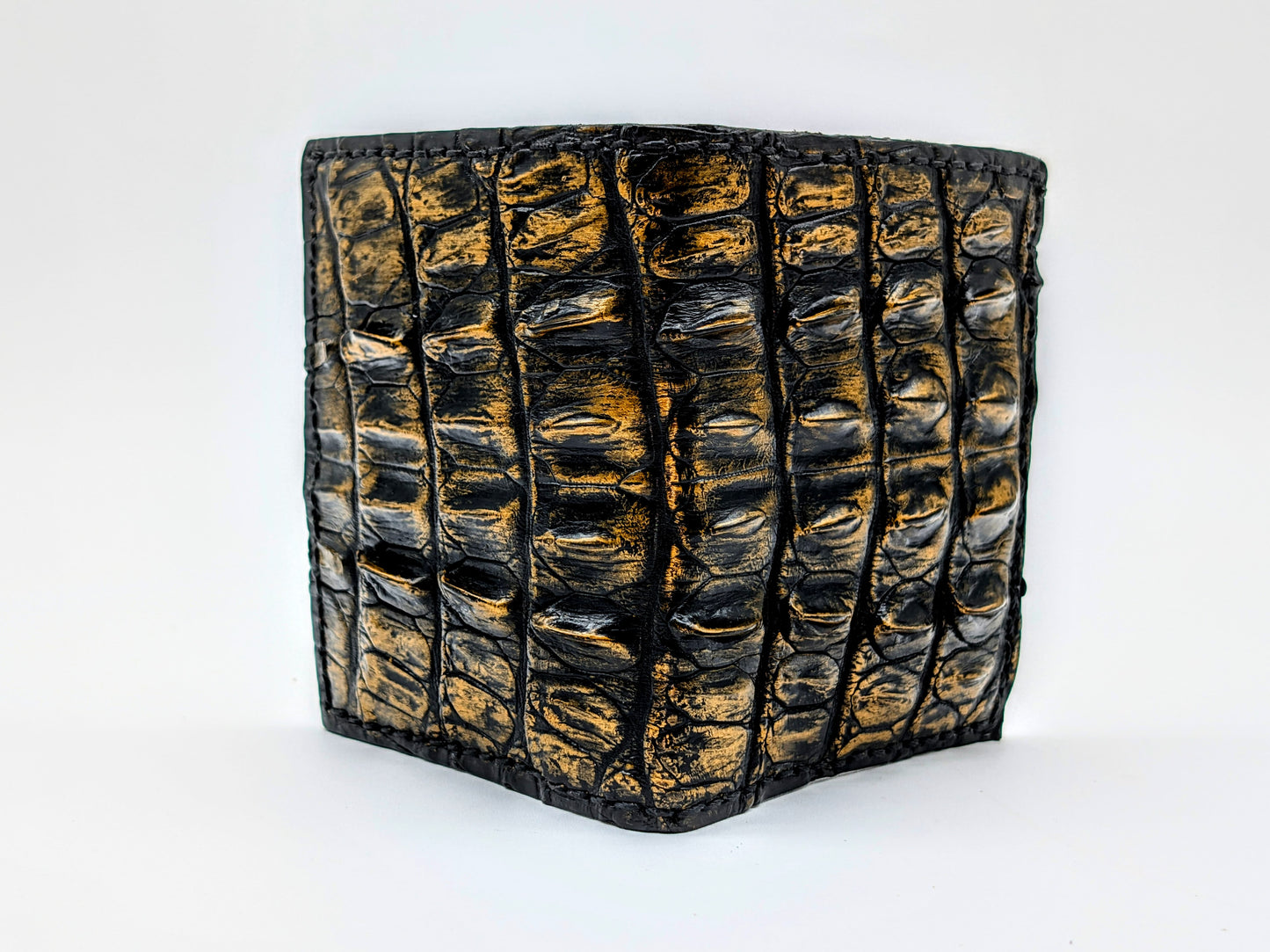 Black & Gold Genuine Alligator Hornback Leather Wallet – Full Alligator| 6 Card Slots | Sobek Leather