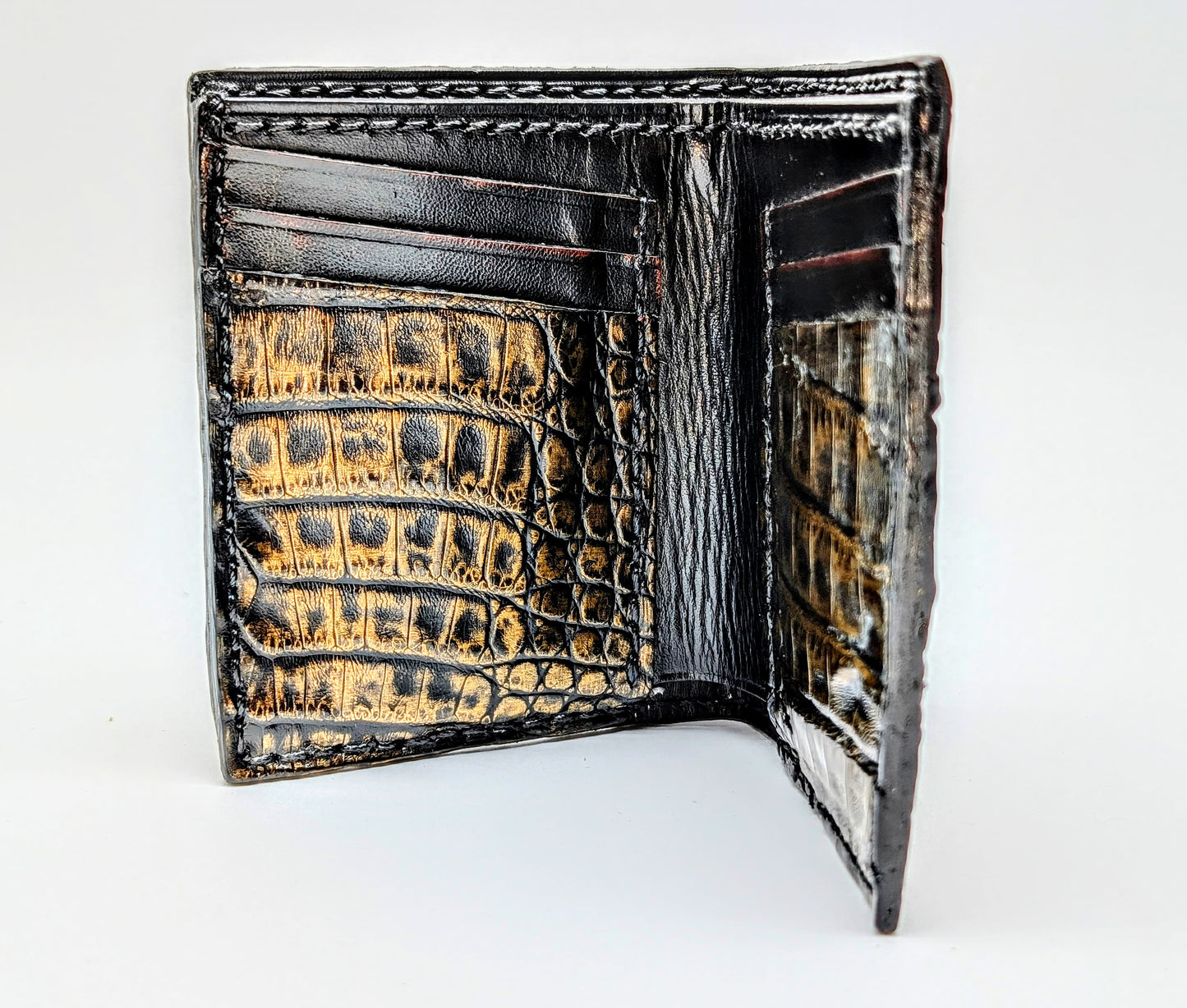 Black & Gold Genuine Alligator Hornback Leather Wallet – Full Alligator| 6 Card Slots | Sobek Leather