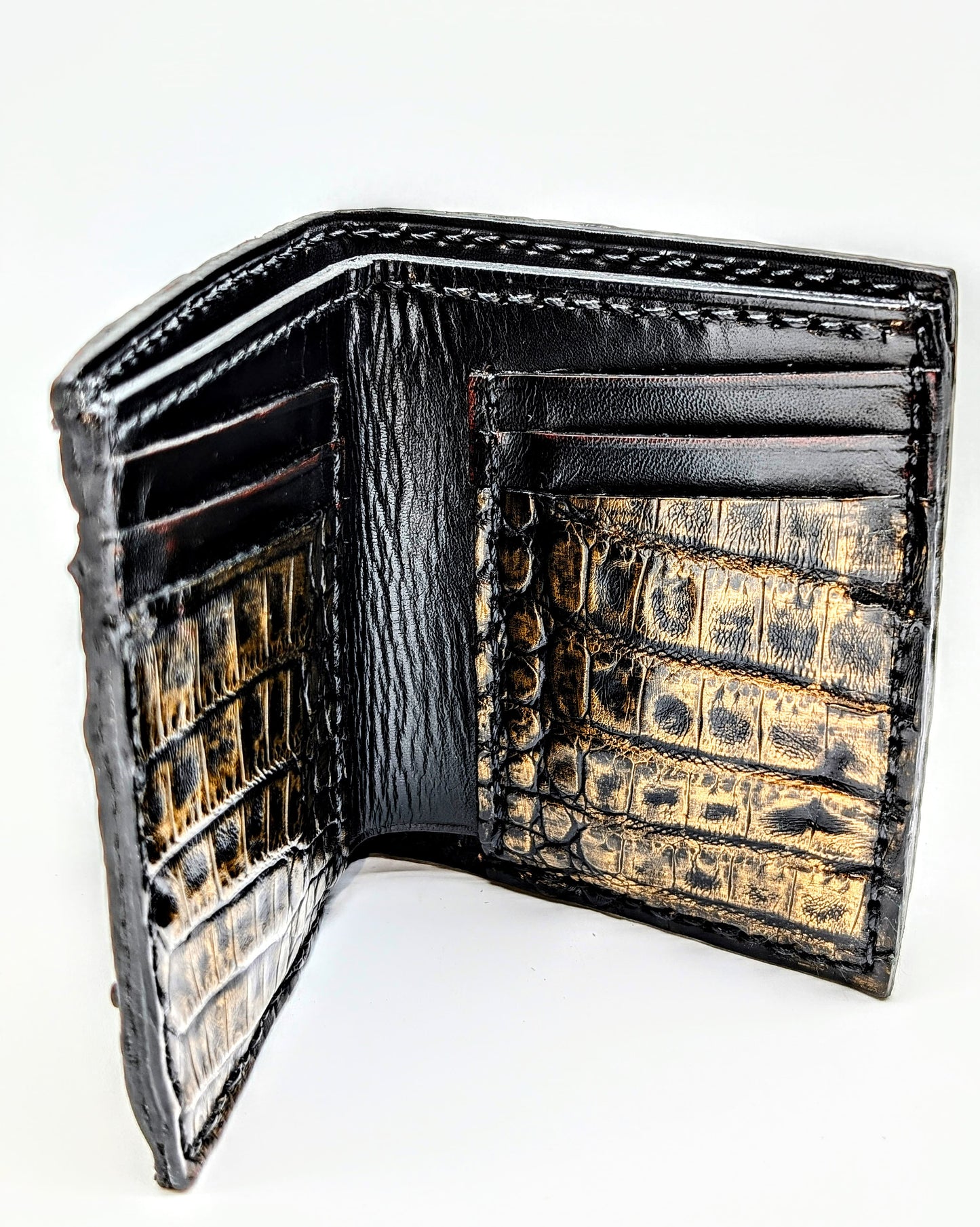 Black & Gold Genuine Alligator Hornback Leather Wallet – Full Alligator| 6 Card Slots | Sobek Leather