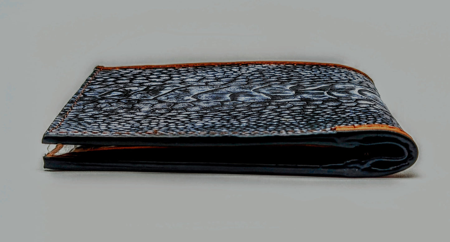 Genuine Ostrich Leg Bifold Wallet – Blue Jean Suede Finish | Handmade by Sobek