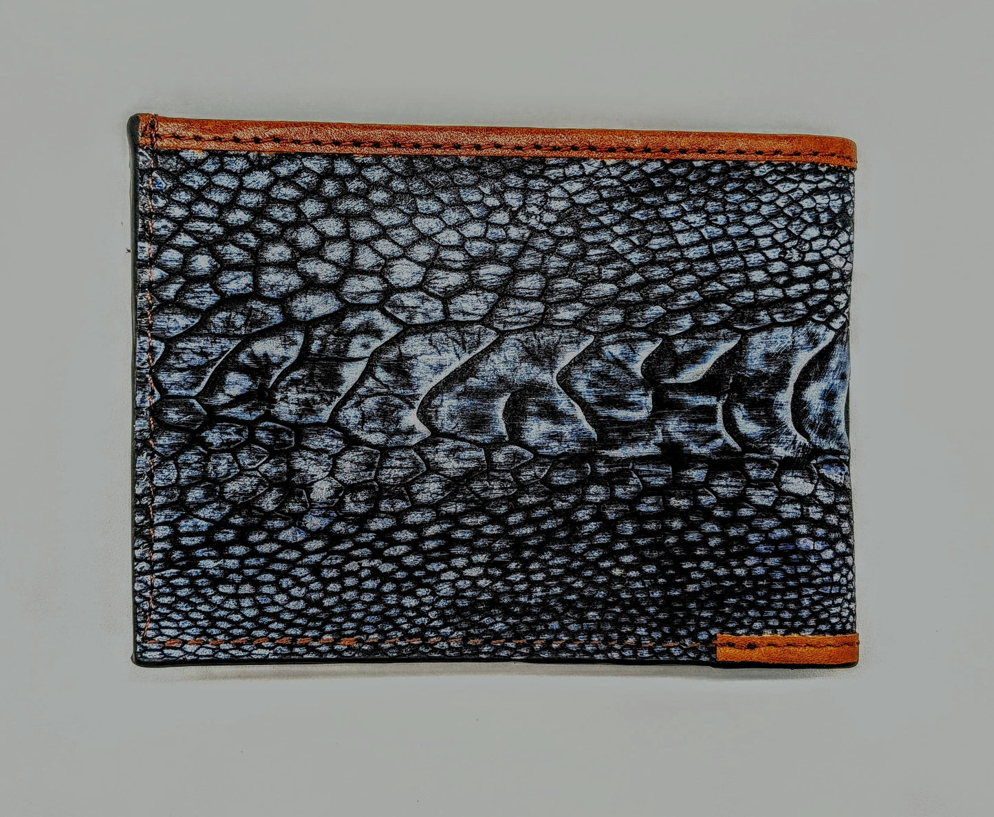 Genuine Ostrich Leg Bifold Wallet – Blue Jean Suede Finish | Handmade by Sobek