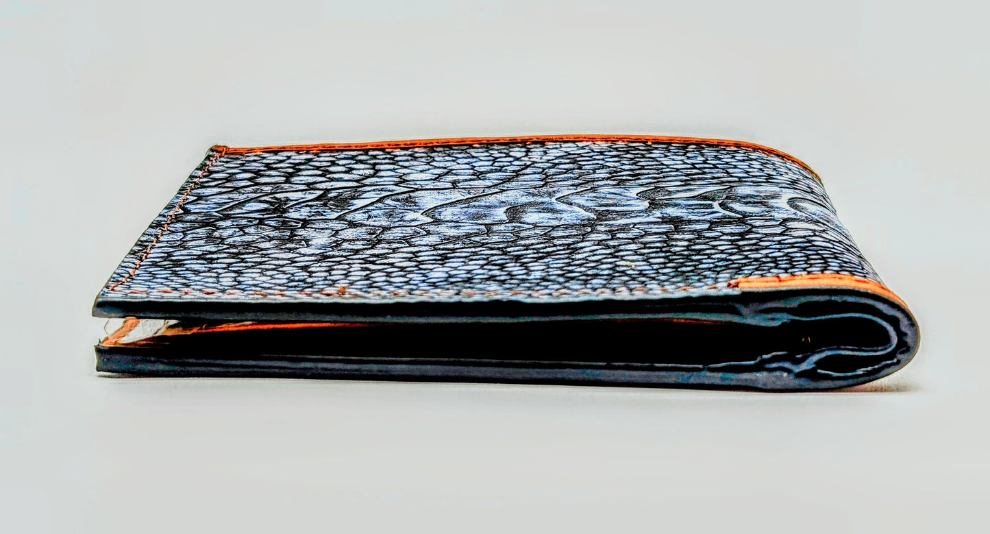Genuine Ostrich Leg Bifold Wallet – Blue Jean Suede Finish | Handmade by Sobek