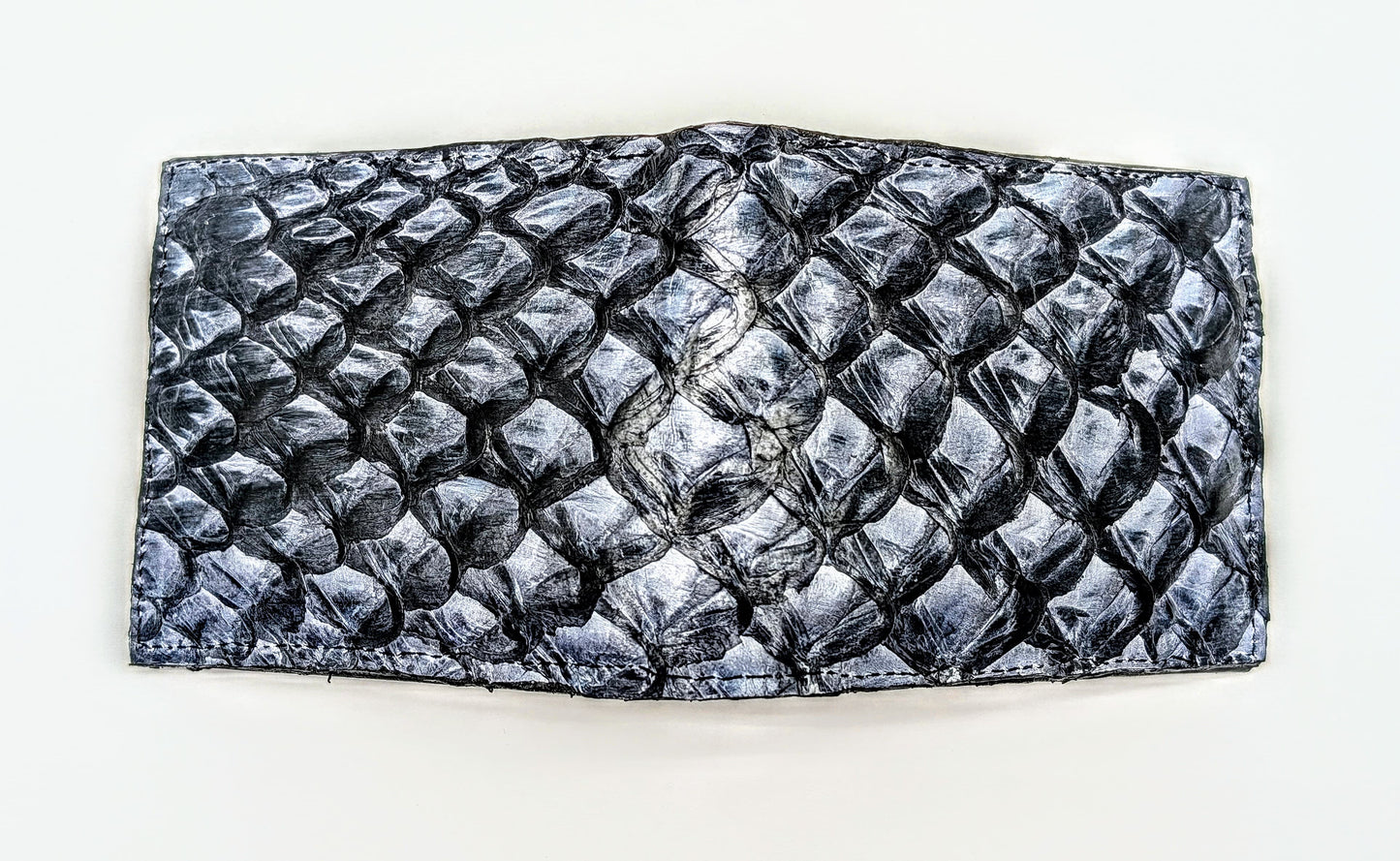 Genuine Pirarucu Leather Wallet – Blue Jean Finish | Handmade Exotic Bifold by Sobek
