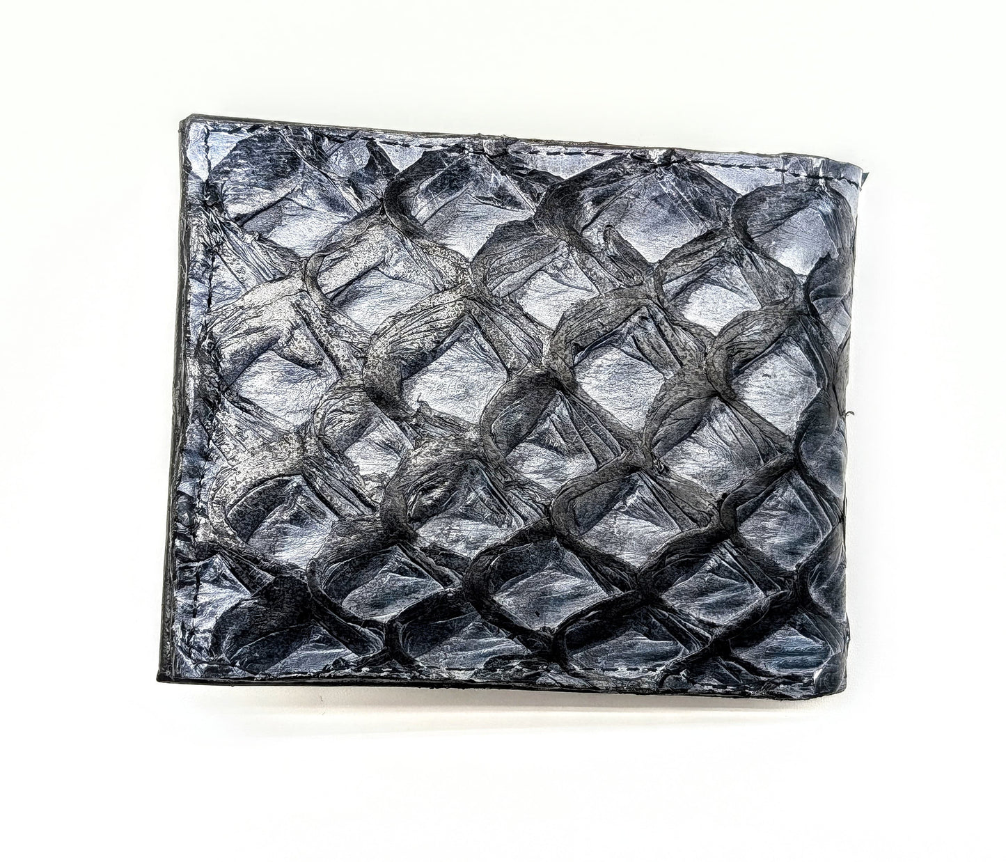 Genuine Pirarucu Leather Wallet – Blue Jean Finish | Handmade Exotic Bifold by Sobek