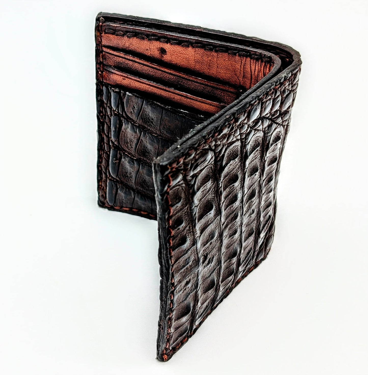 Genuine Alligator Hornback Wallet Featuring the Crown | Handmade Exotic Bifold with Alligator Interior by Sobek