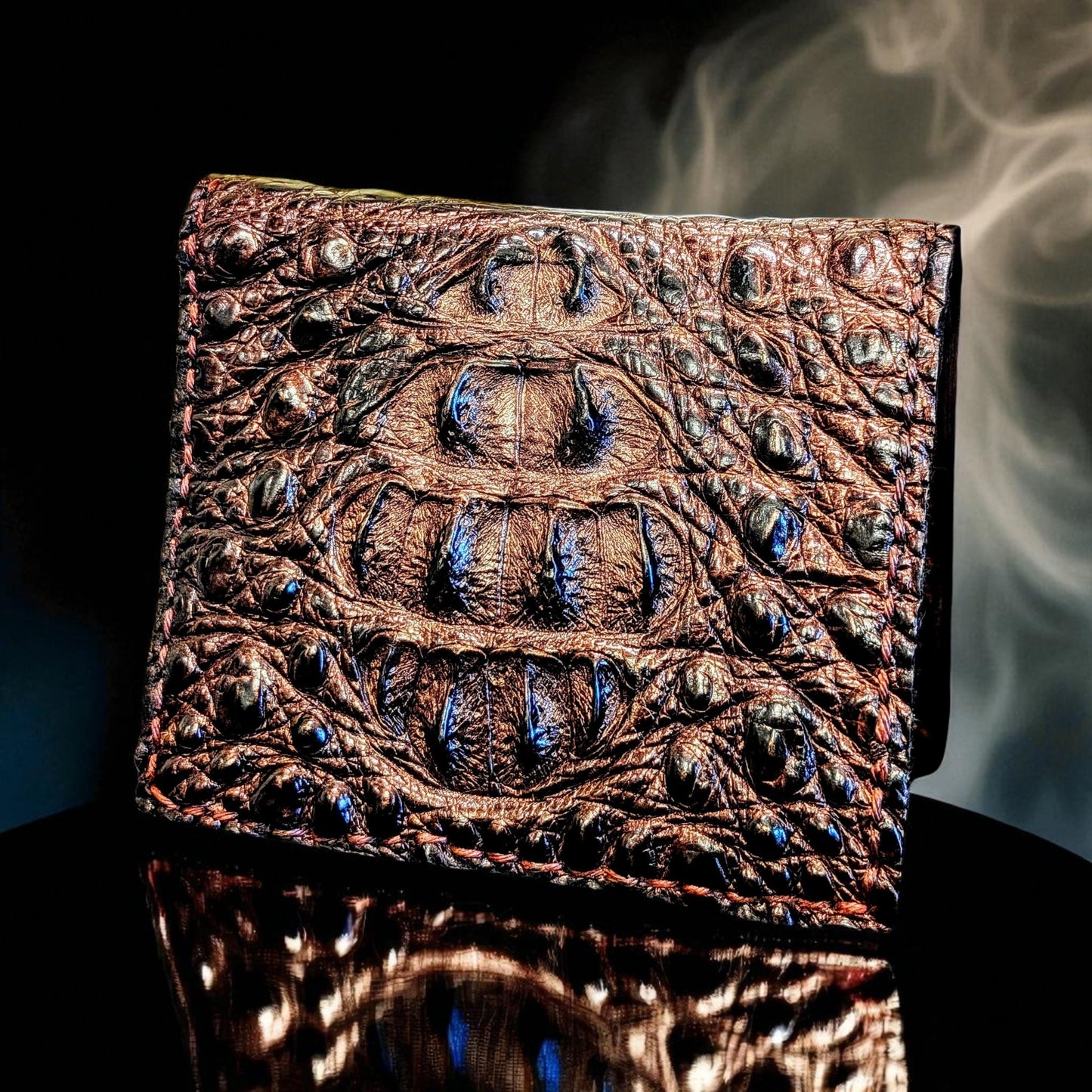 Genuine Alligator Hornback Wallet Featuring the Crown | Handmade Exotic Bifold with Alligator Interior by Sobek