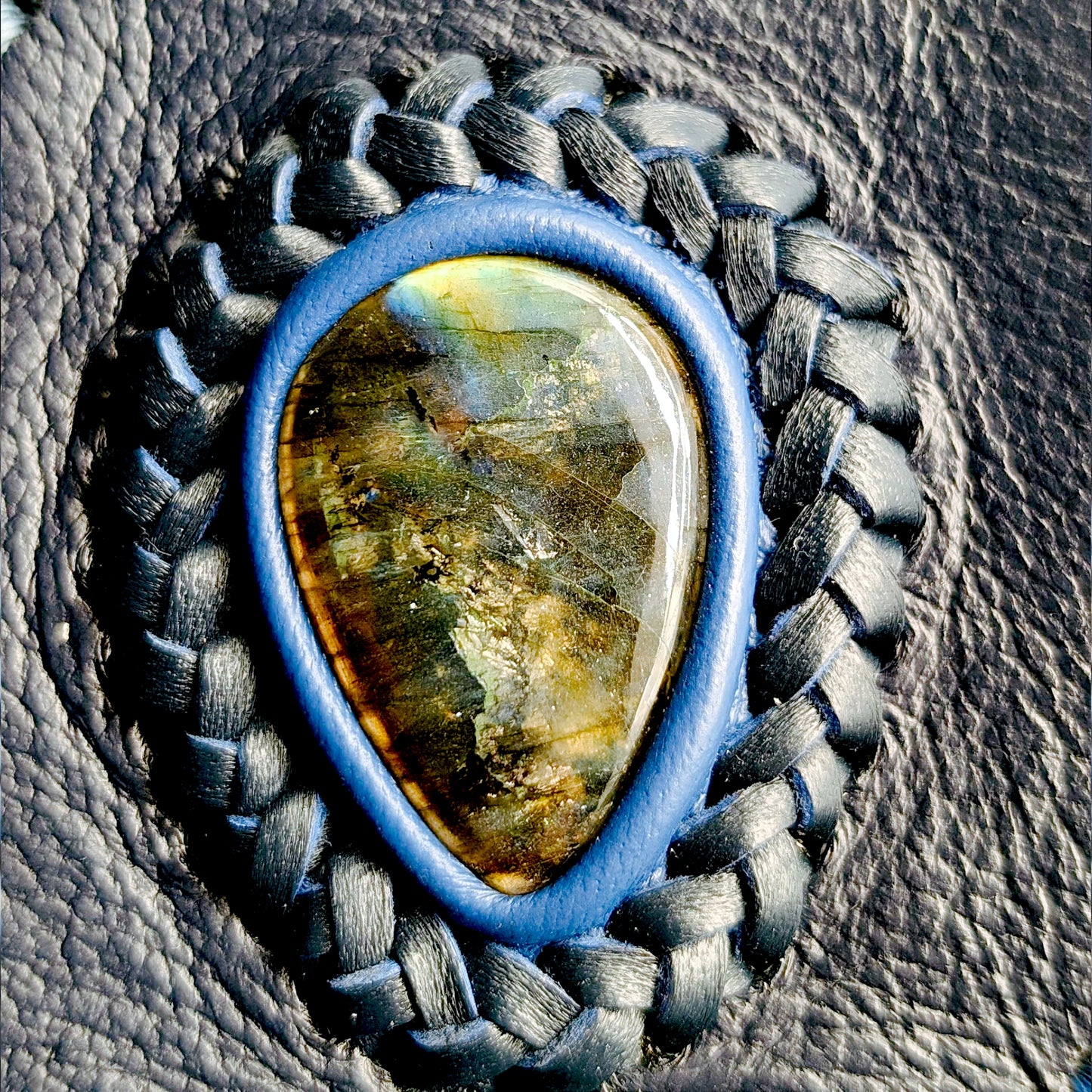 Bohemian Armadillo Shell Bag with Pirarucu Leather, Labradorite Stone, Fringe & Antler Bone
