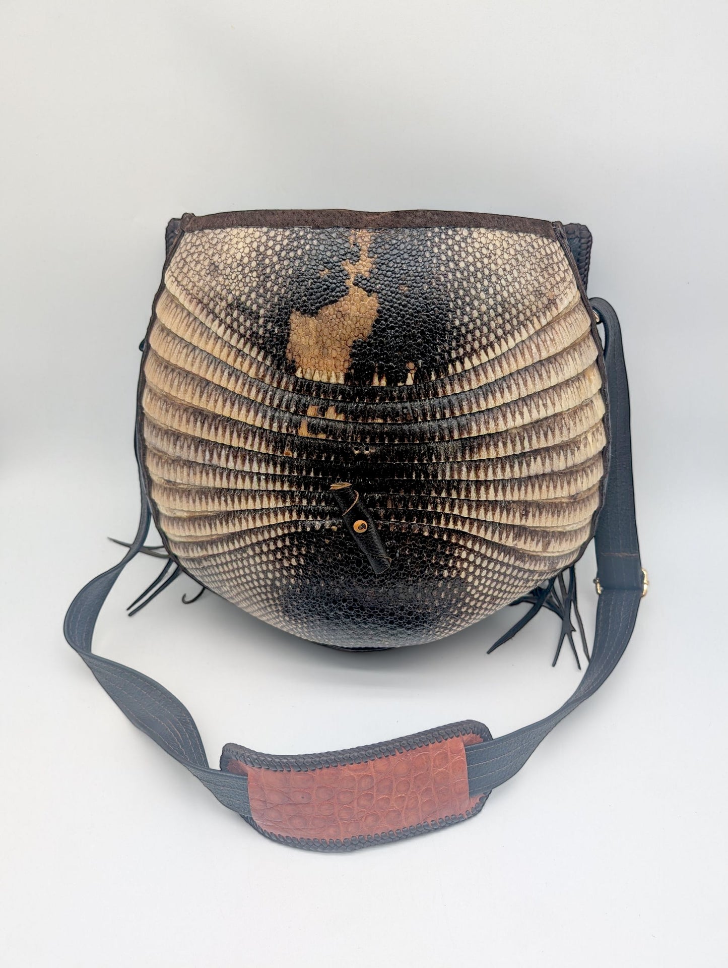 Artisan Armadillo Shell Bag with Alligator Hornback Crown, Turquoise & Antler – One of a Kind
