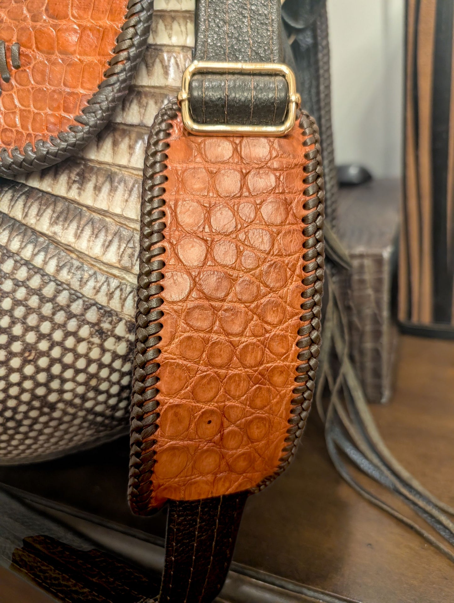 Artisan Armadillo Shell Bag with Alligator Hornback Crown, Turquoise & Antler – One of a Kind