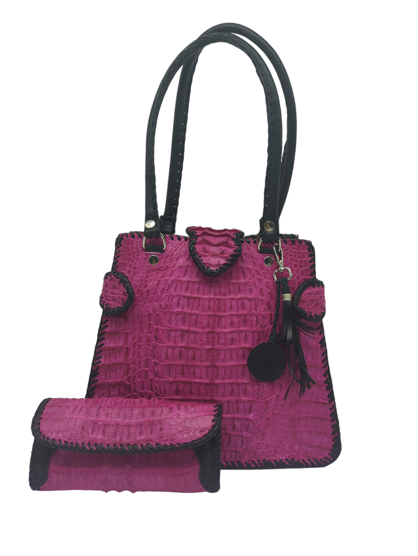 Trifecta Alligator Shoulder Bag in Fuschia