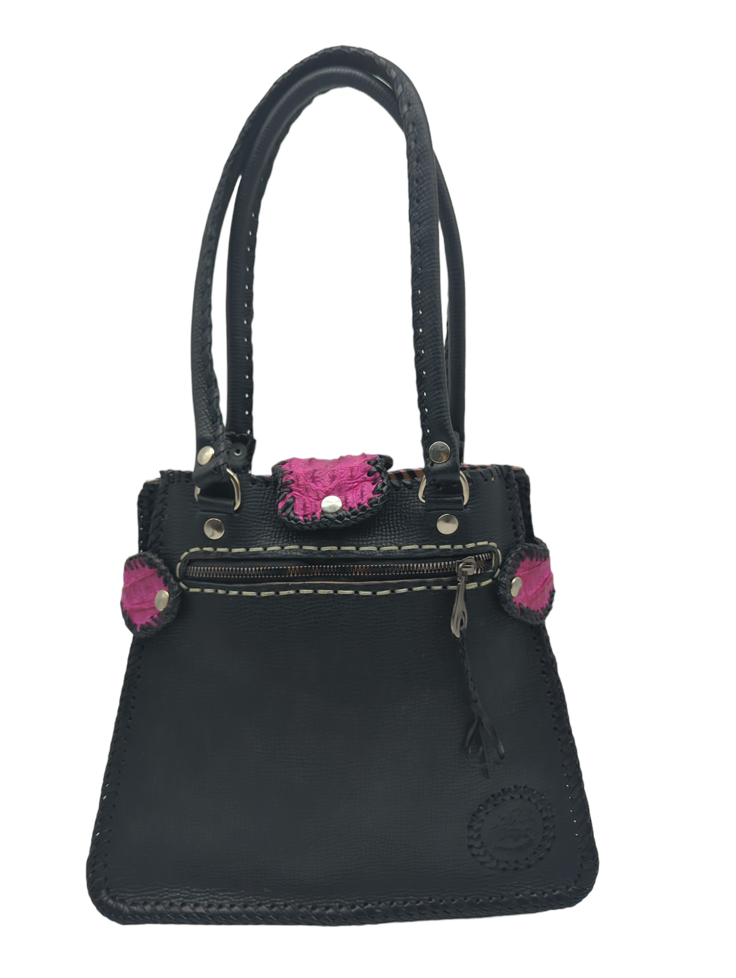 Trifecta Alligator Shoulder Bag in Fuschia