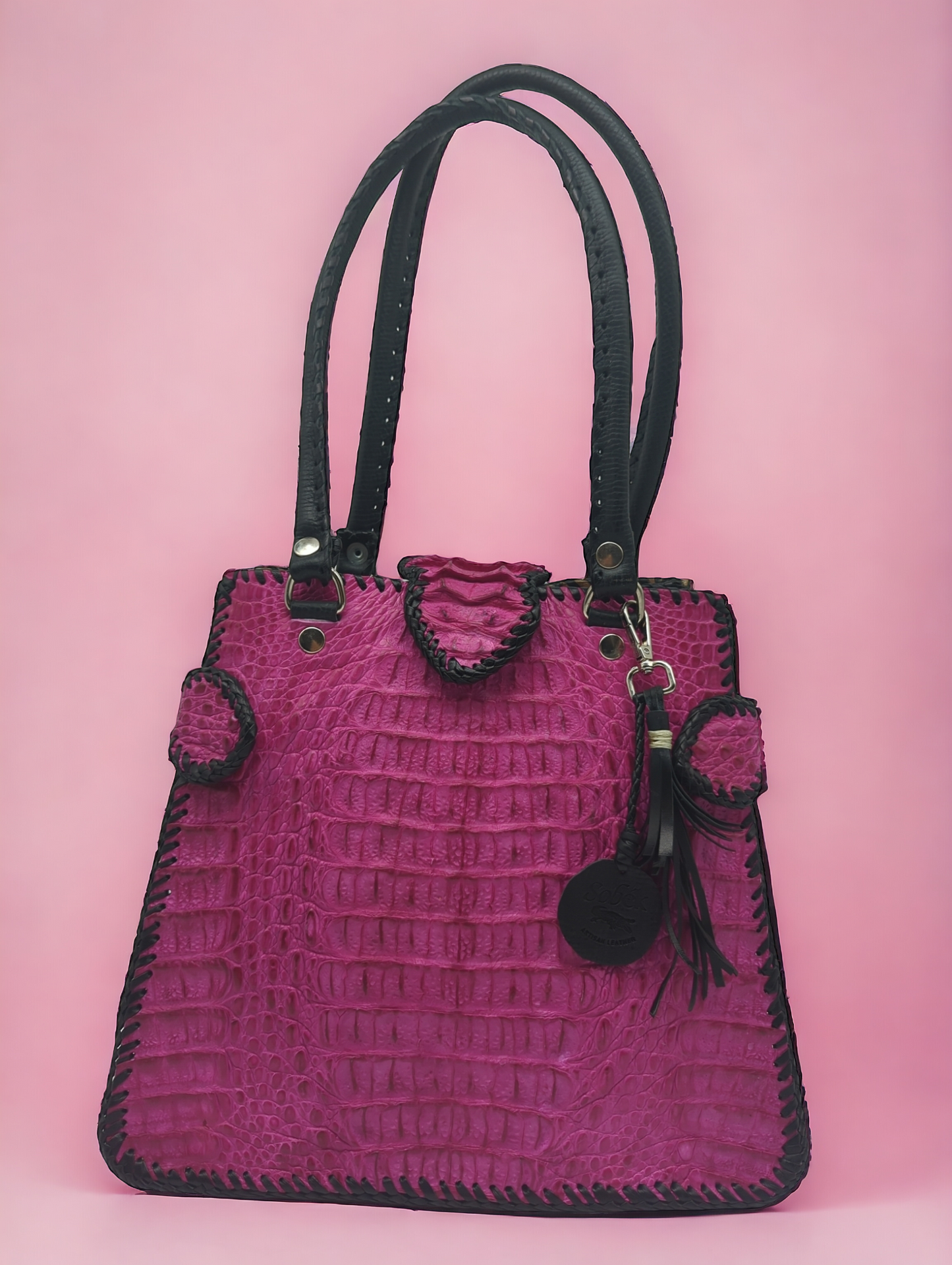 Trifecta Alligator Shoulder Bag in Fuschia