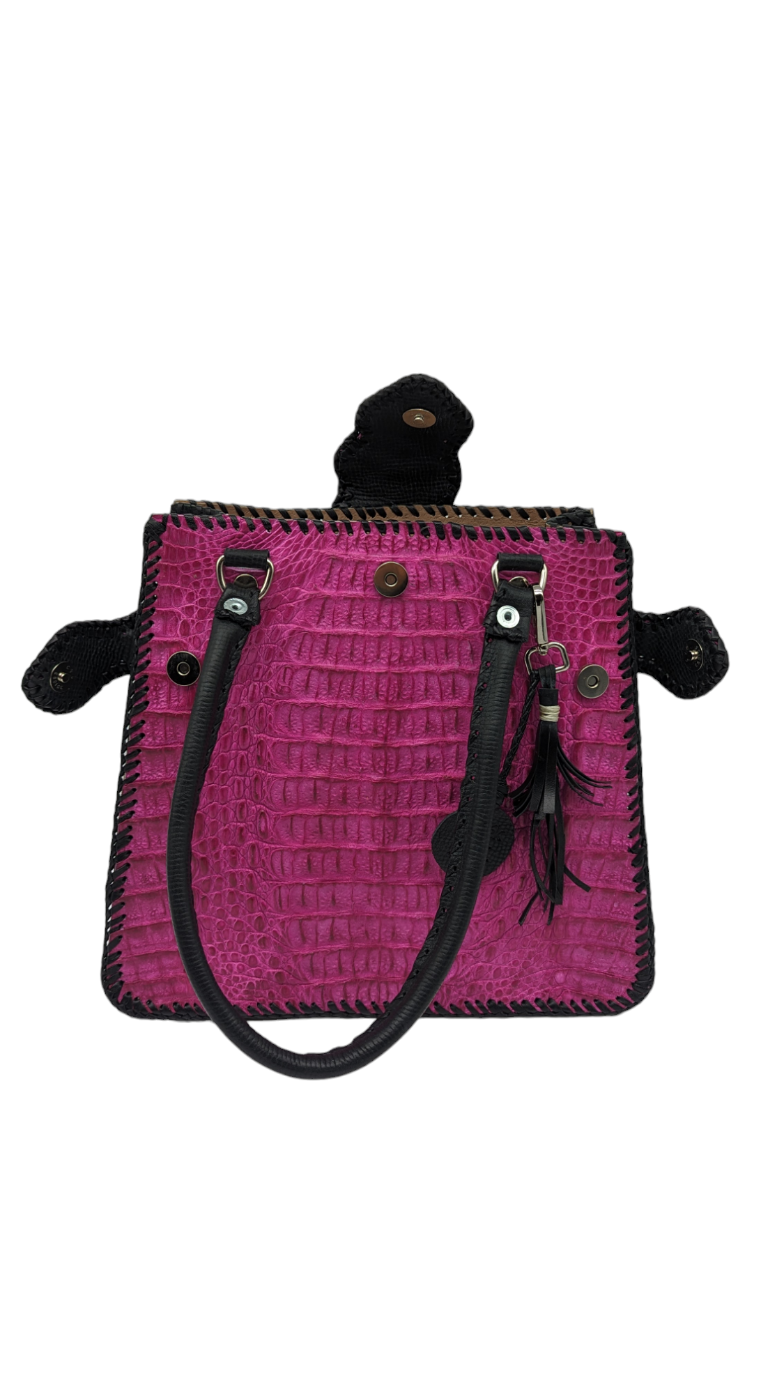 Trifecta Alligator Shoulder Bag in Fuschia