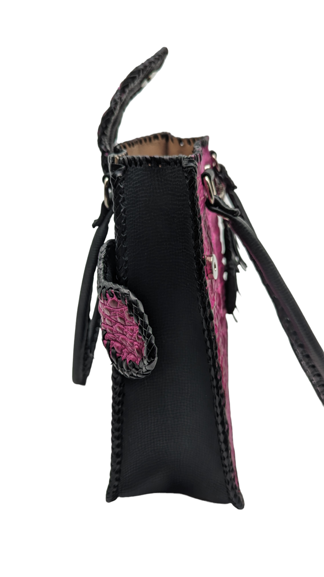 Trifecta Alligator Shoulder Bag in Fuschia