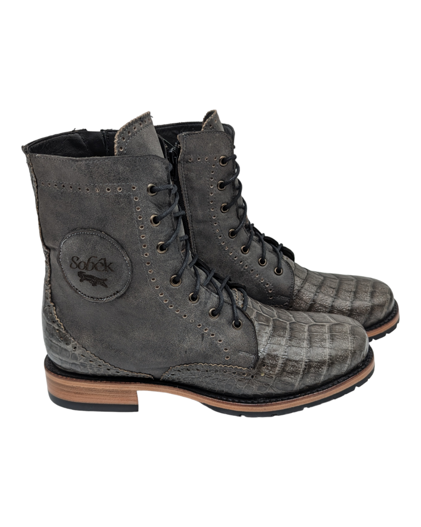 Men’s Alligator Lace-Up Combat Boots – Size 12 | Goodyear Welt | Handmade Exotic Leather Footwear