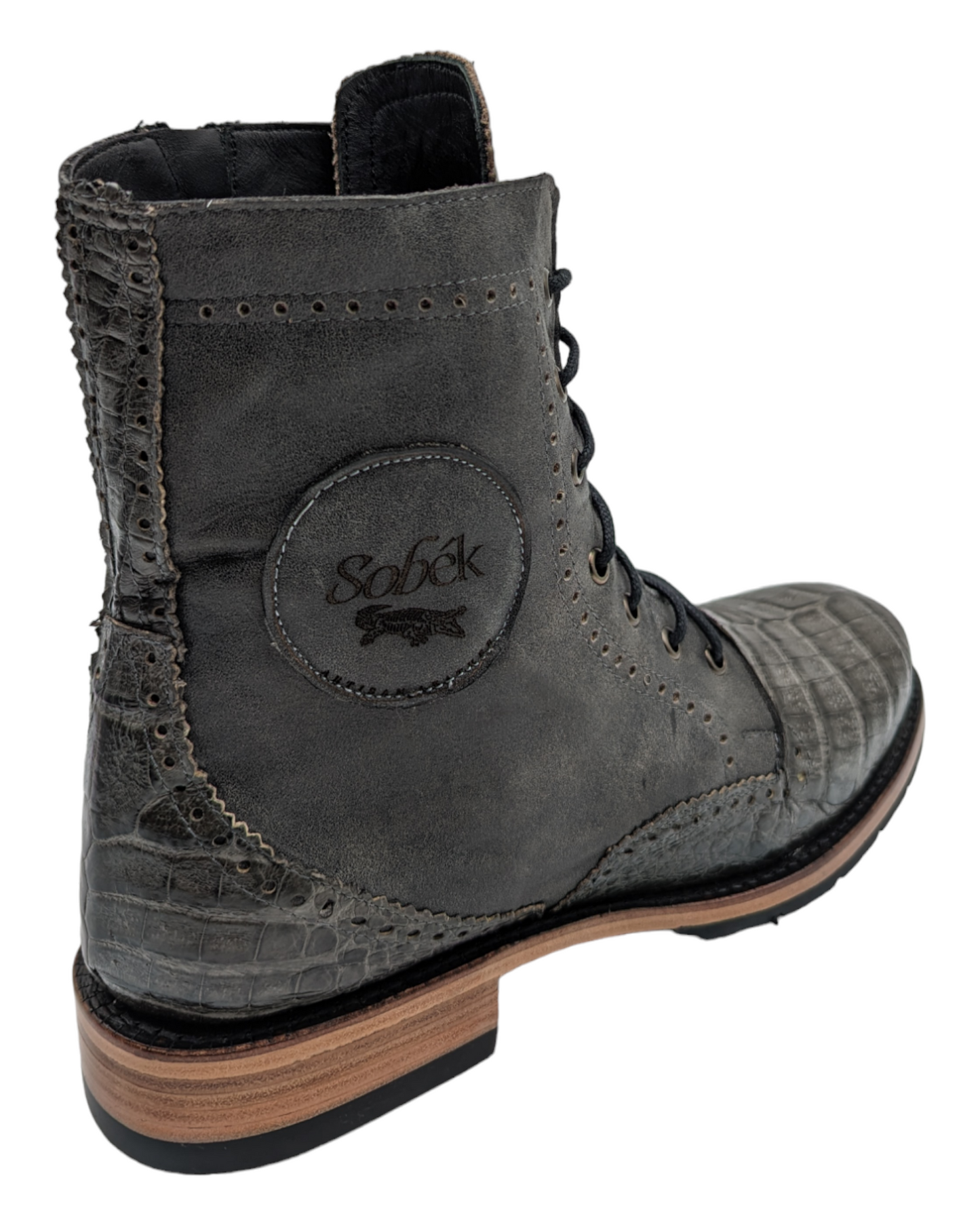 Men’s Alligator Lace-Up Combat Boots – Size 12 | Goodyear Welt | Handmade Exotic Leather Footwear