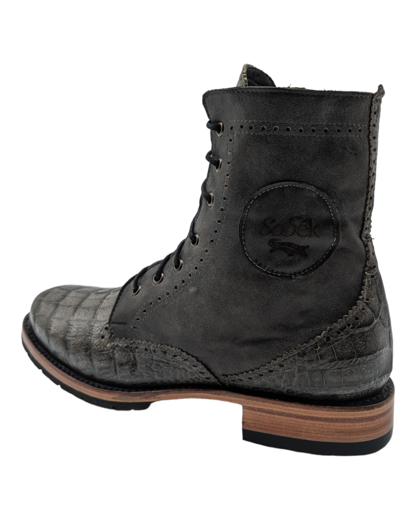 Men’s Alligator Lace-Up Combat Boots – Size 12 | Goodyear Welt | Handmade Exotic Leather Footwear