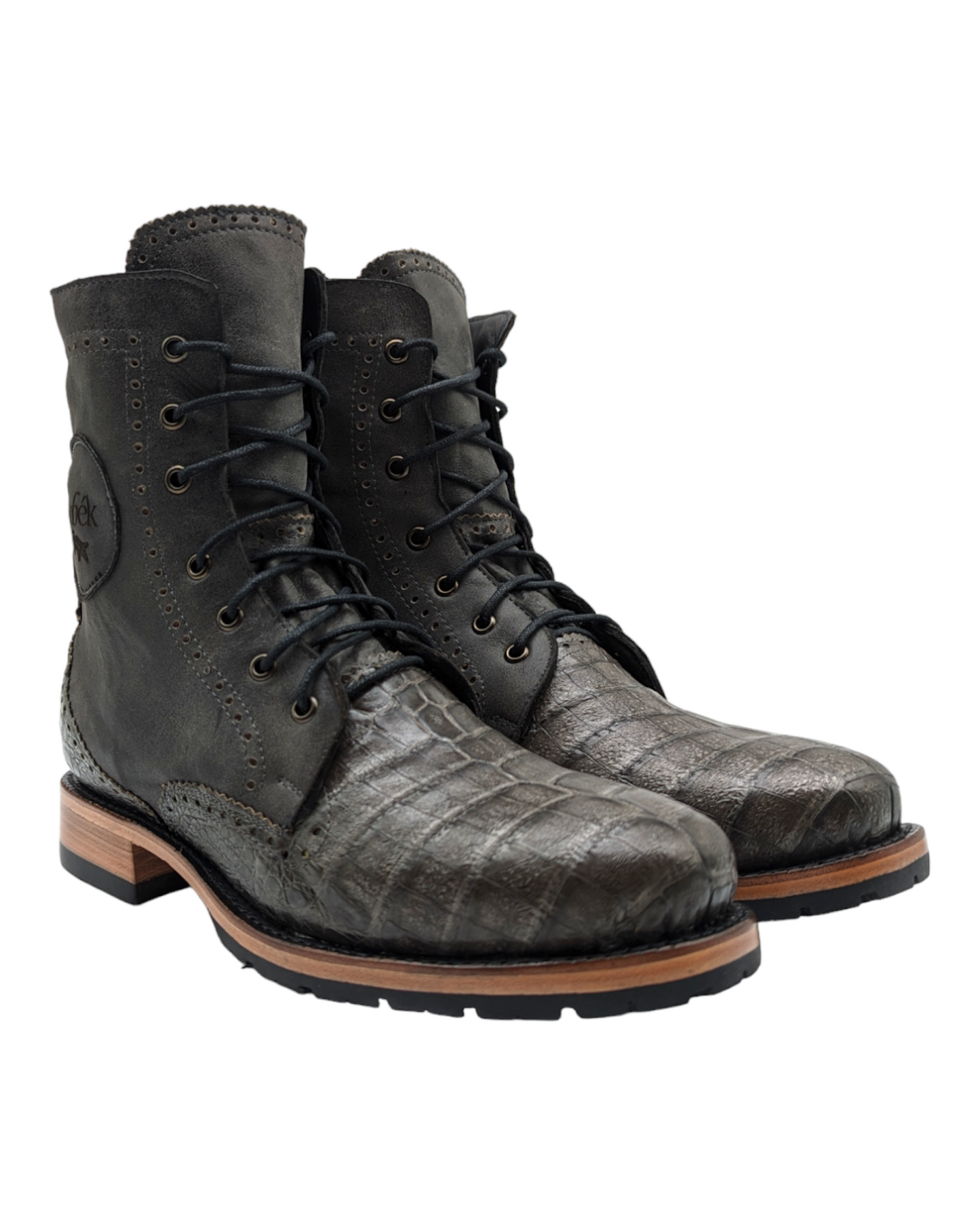 Men’s Alligator Lace-Up Combat Boots – Size 12 | Goodyear Welt | Handmade Exotic Leather Footwear