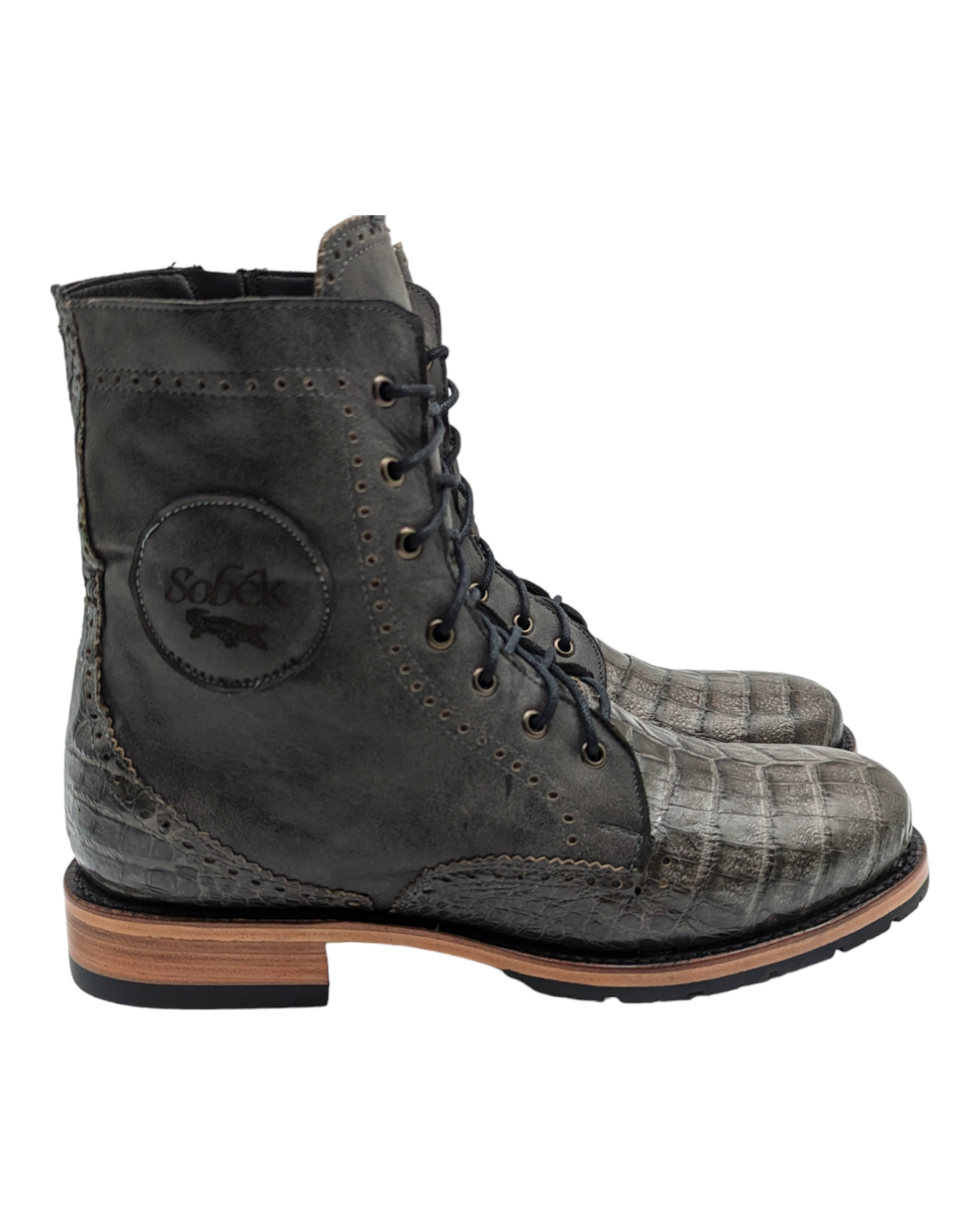 Men’s Alligator Lace-Up Combat Boots – Size 12 | Goodyear Welt | Handmade Exotic Leather Footwear