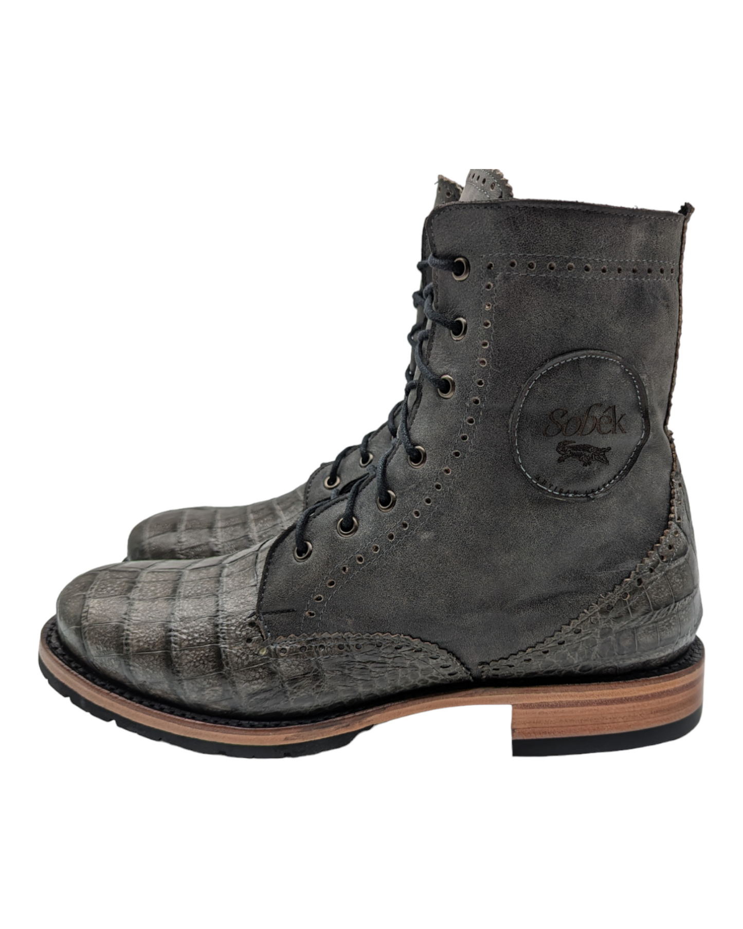 Men’s Alligator Lace-Up Combat Boots – Size 12 | Goodyear Welt | Handmade Exotic Leather Footwear