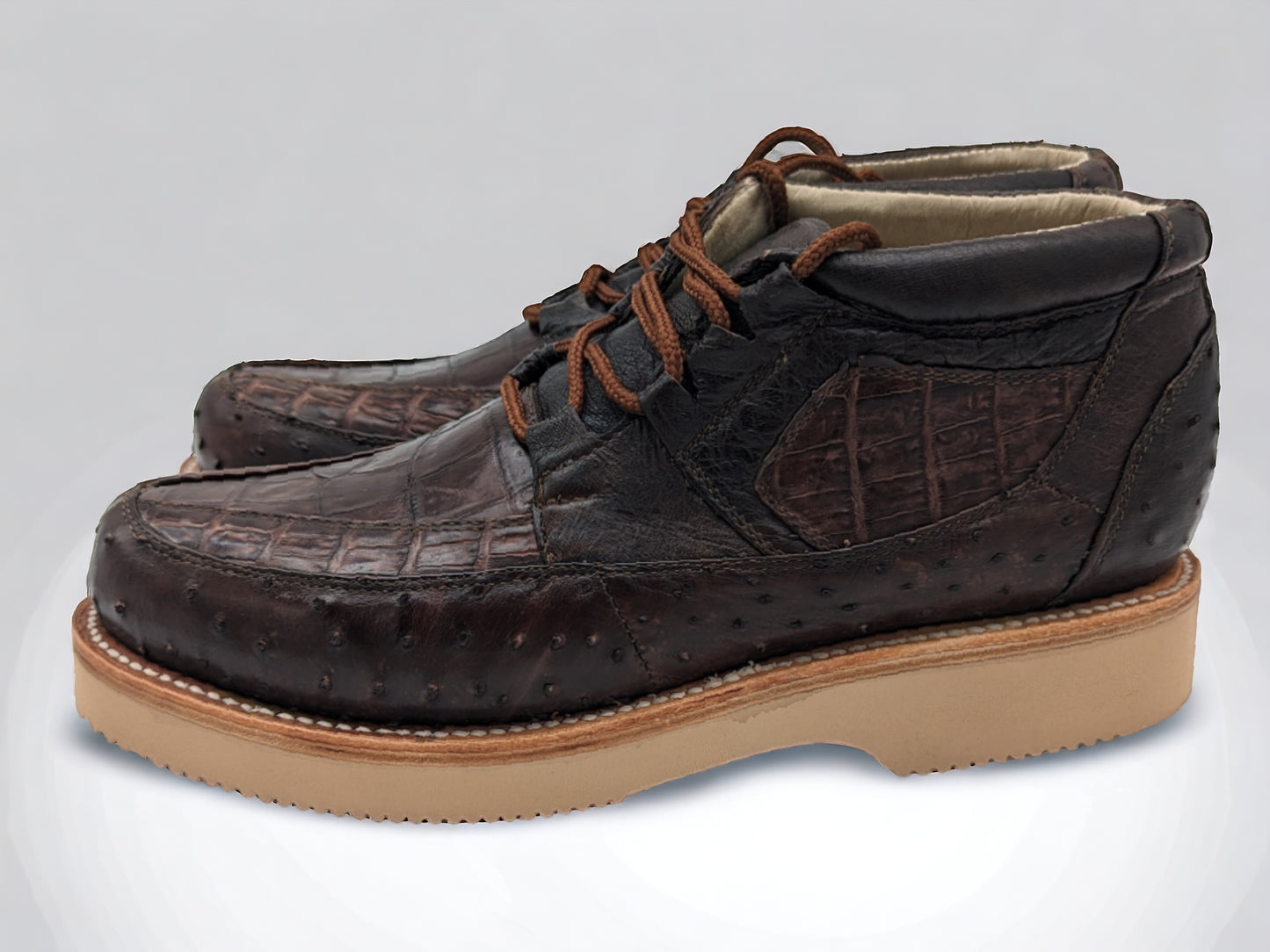 Men’s Coffee Alligator and Ostrich Sneaker Shoes