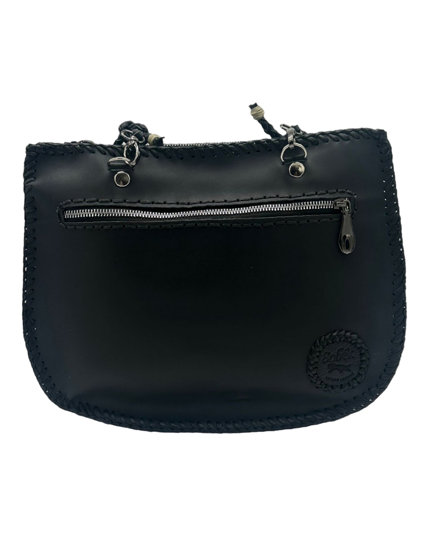 Pink Boho-Chic Alligator Hornback Leather Bag with an Obsidian Heart Stone Accent