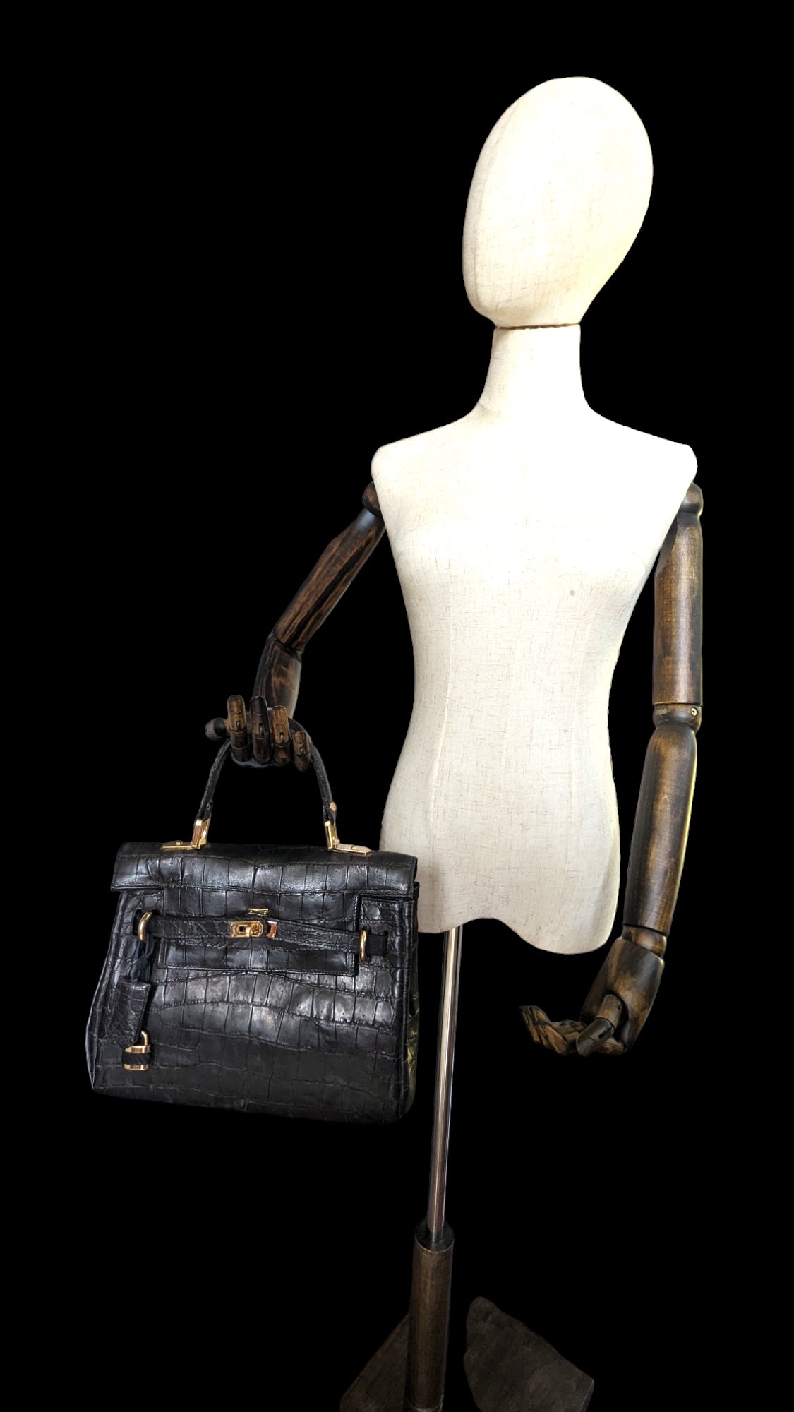 Vintage Black Kelly 28 Style Flap Handbag made from Alligator Leather, Luxury Handbag, Luxury Handmade Purse