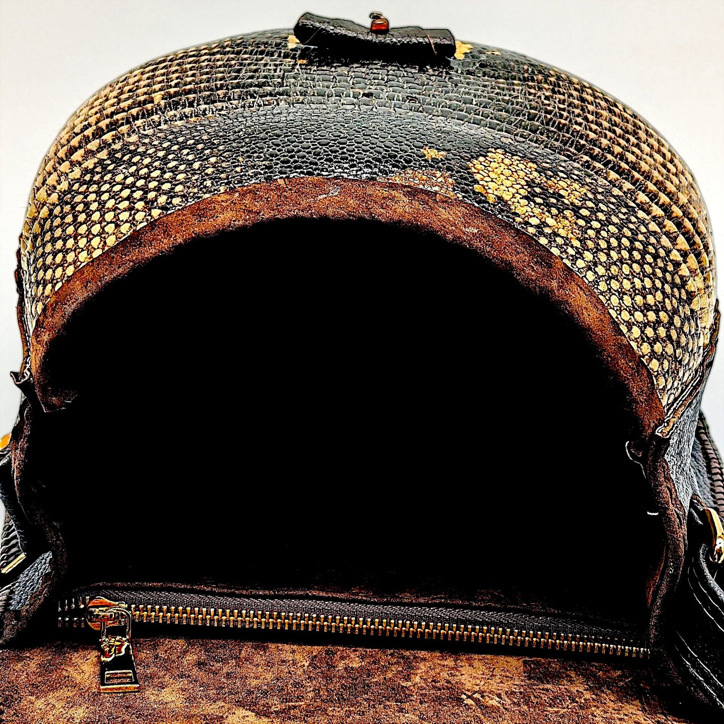 Artisan Armadillo Shell Bag with Alligator Hornback Crown, Mahogany Obsidian Stone & Antler – One of a Kind