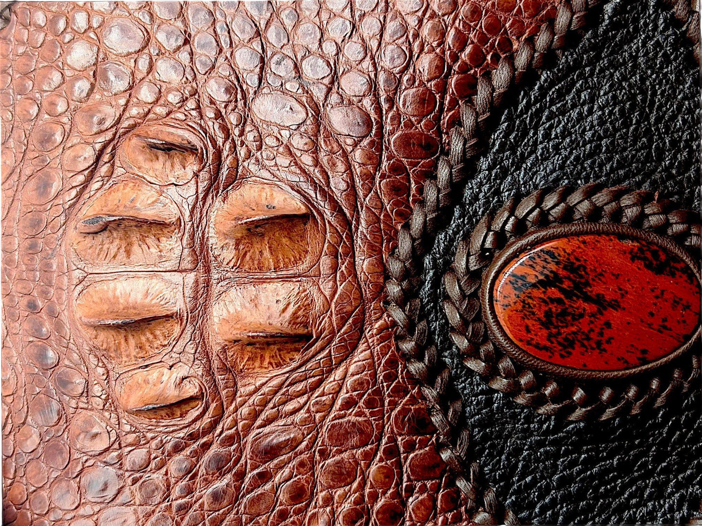 Artisan Armadillo Shell Bag with Alligator Hornback Crown, Mahogany Obsidian Stone & Antler – One of a Kind