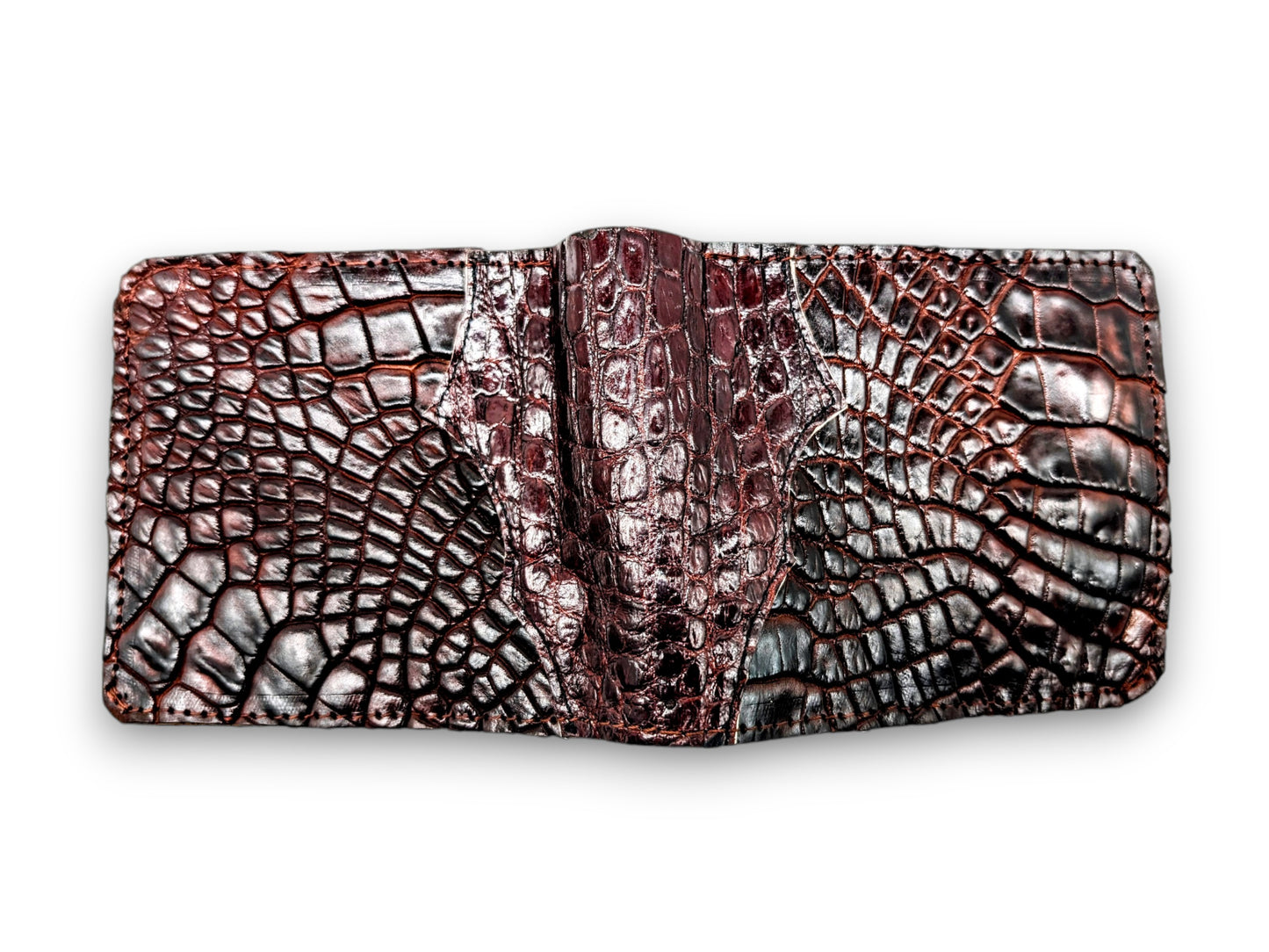 Handmade Alligator Leather Western Trifold Wallet, 7 card slot wallet, Window ID and coin holder, Western Cowboy Wallet