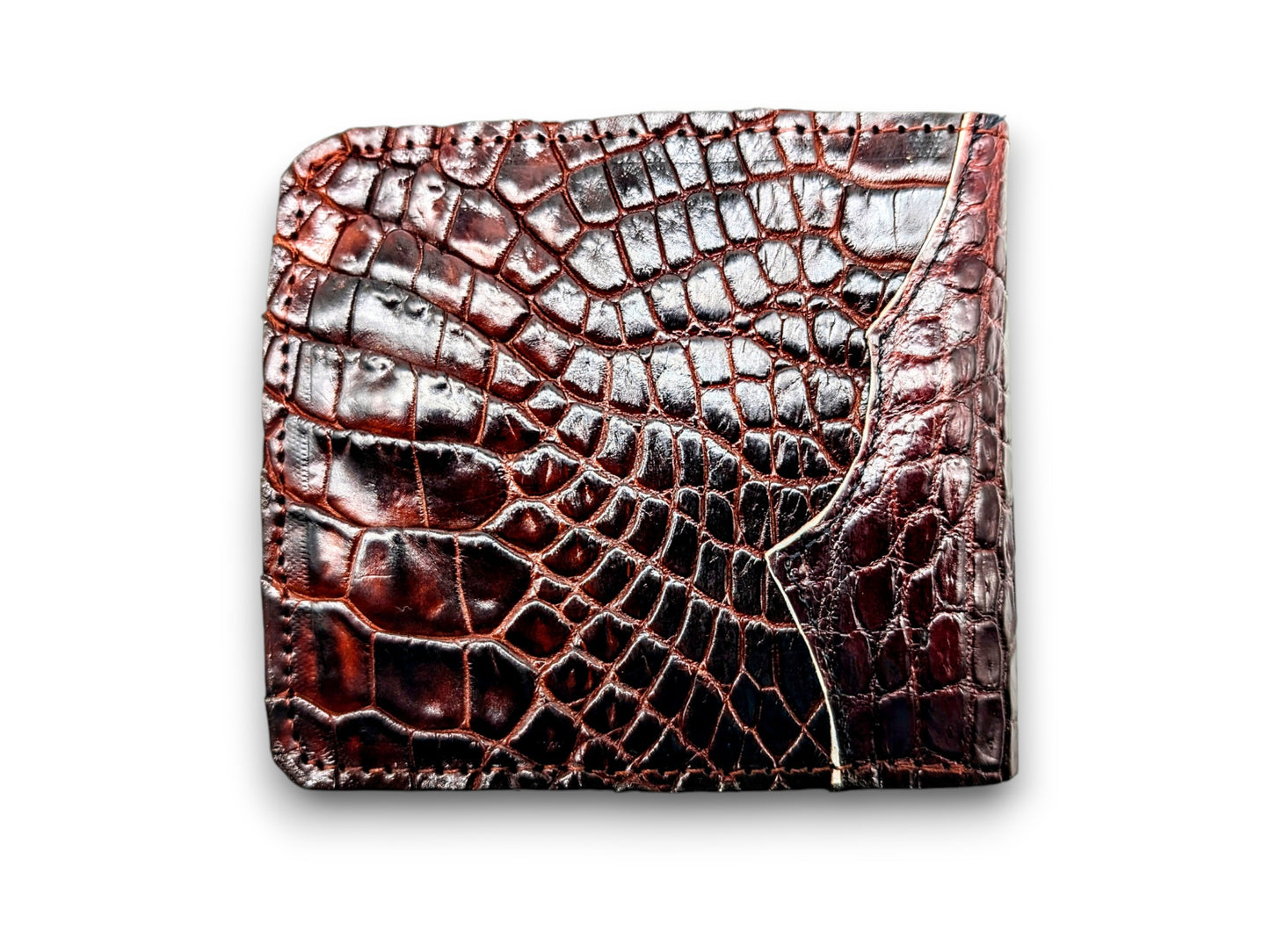 Handmade Alligator Leather Western Trifold Wallet, 7 card slot wallet, Window ID and coin holder, Western Cowboy Wallet
