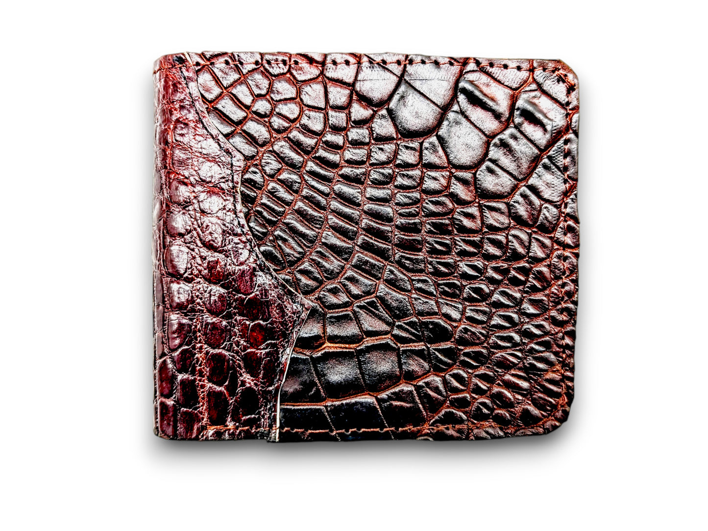 Handmade Alligator Leather Western Trifold Wallet, 7 card slot wallet, Window ID and coin holder, Western Cowboy Wallet