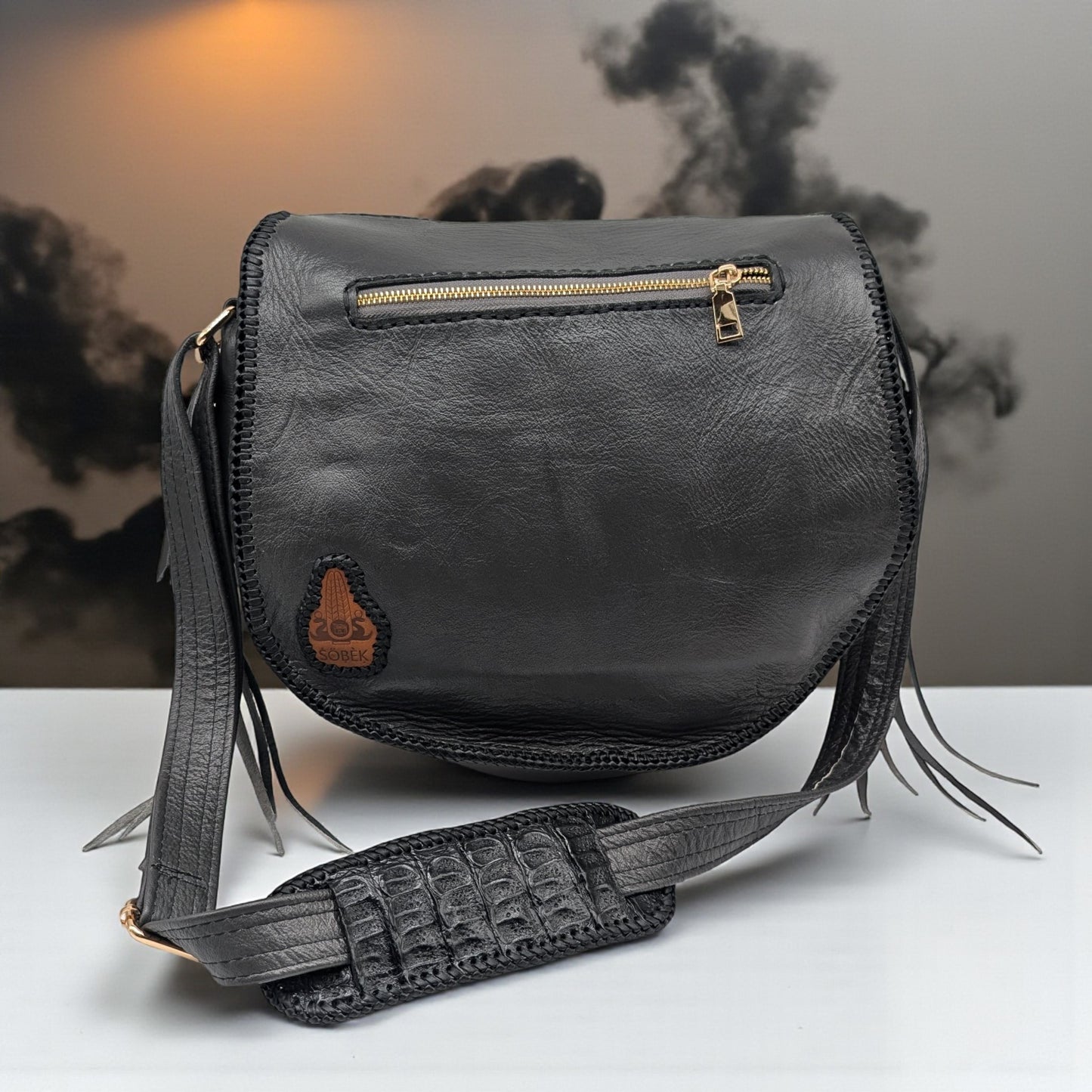Artisan Armadillo Shell Bag with Alligator Hornback Crown, Obsidian Stone & Antler – One of a Kind