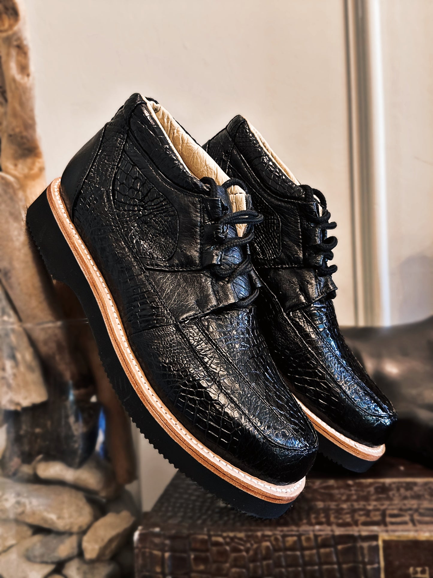 Men's Onyx Alligator Leather Goodyear Welt Sneaker Shoes