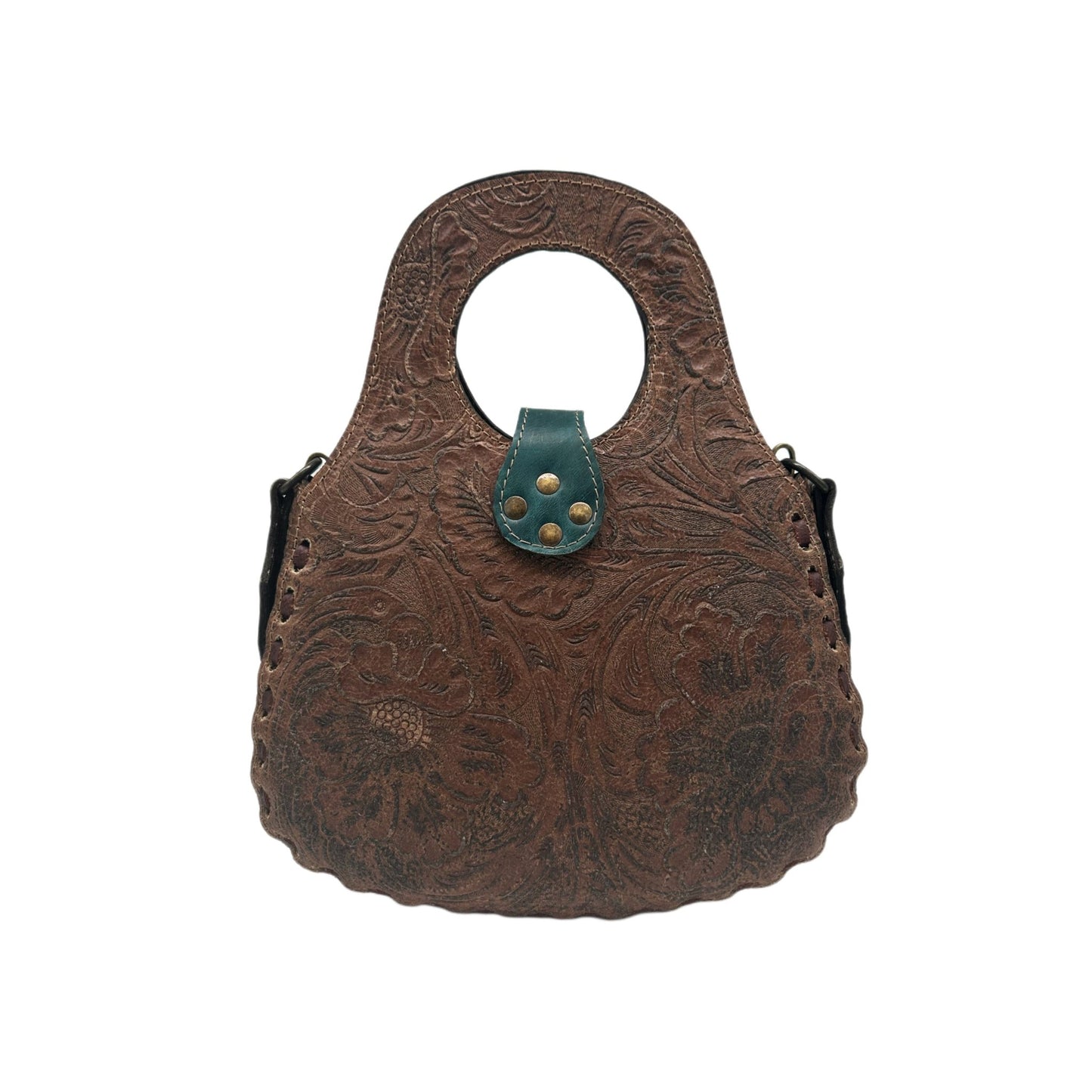 Blossom Floral Tooled Leather Round Top Handle Purse - Sobék