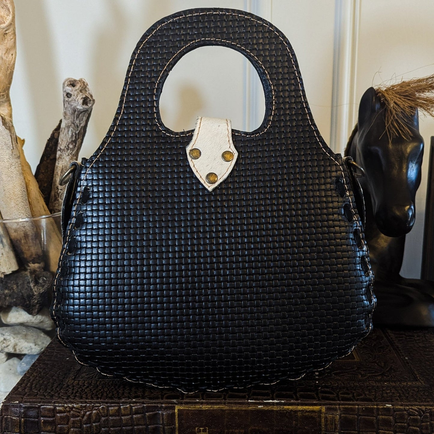Blossom Tote in Speckled Cowhide and Woven Leather - Sobék