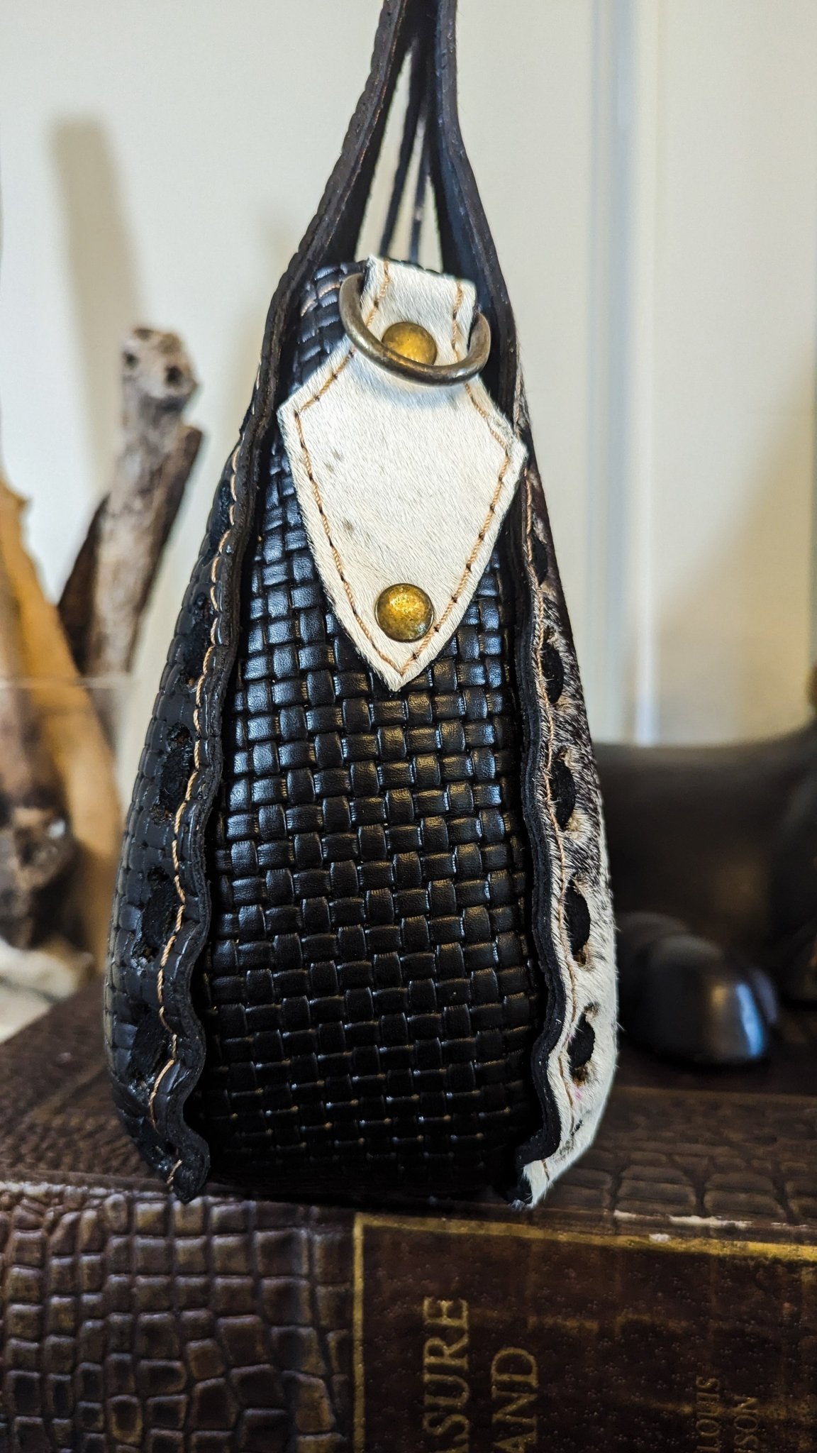 Blossom Tote in Speckled Cowhide and Woven Leather - Sobék