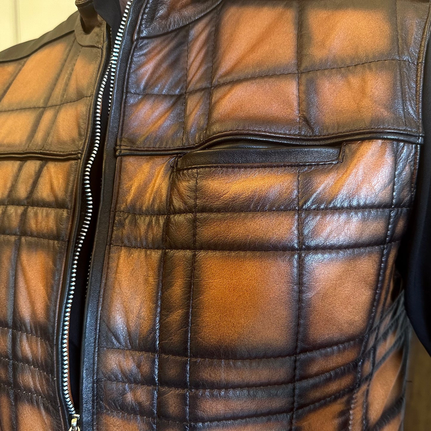 Rustic Blaze Quilted Leather Vest