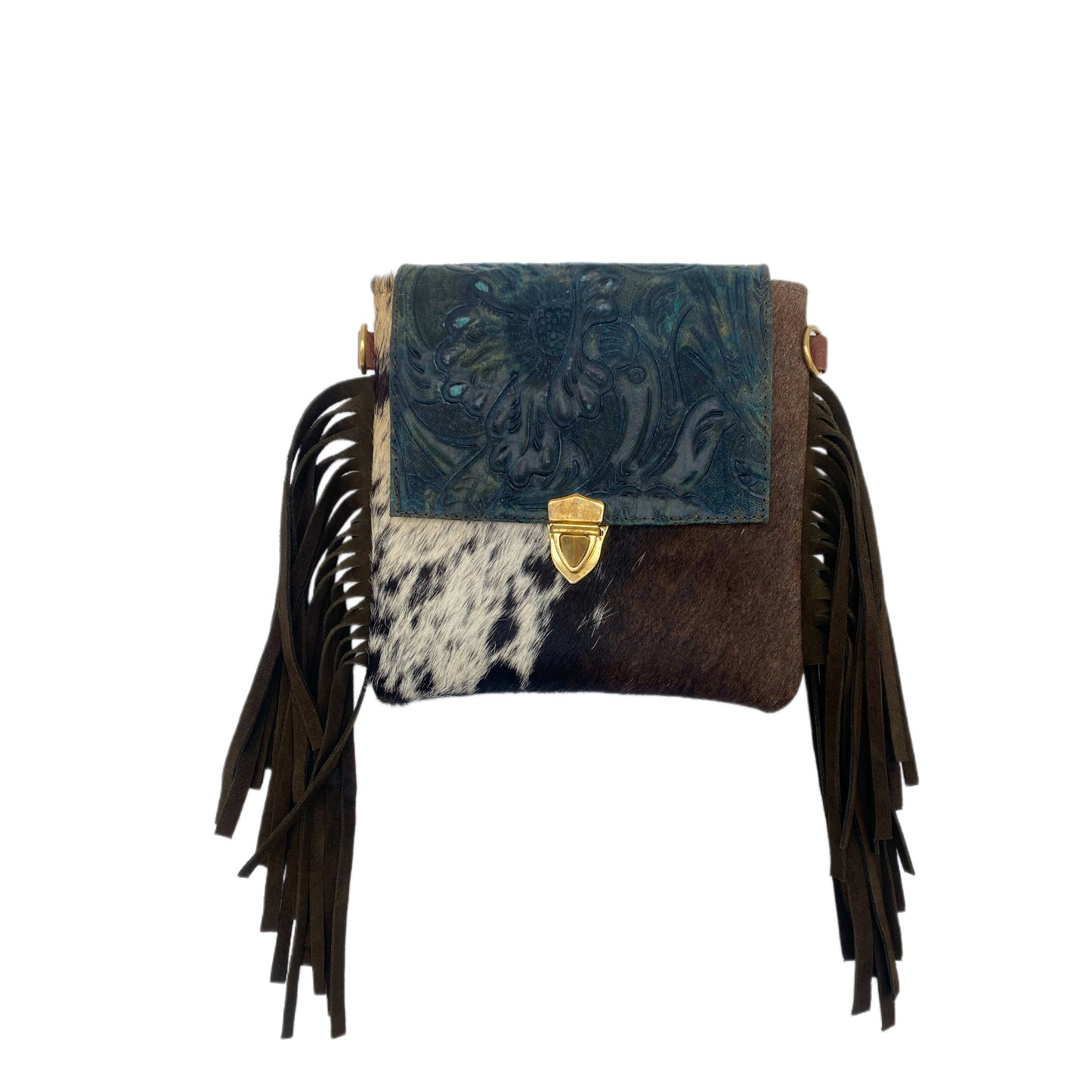 Fleurbleu Mini Floral Tooled Leather Cowhide Fringe Purse