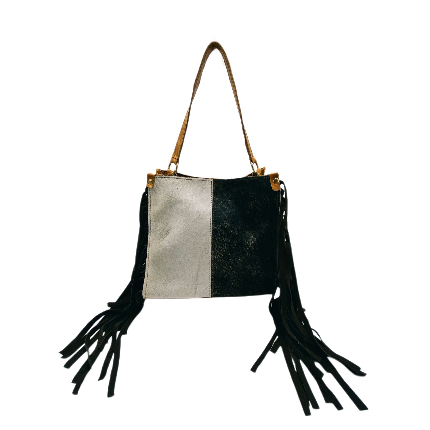 Outlaw Duotone Cowhide Fringe Crossbody Tote